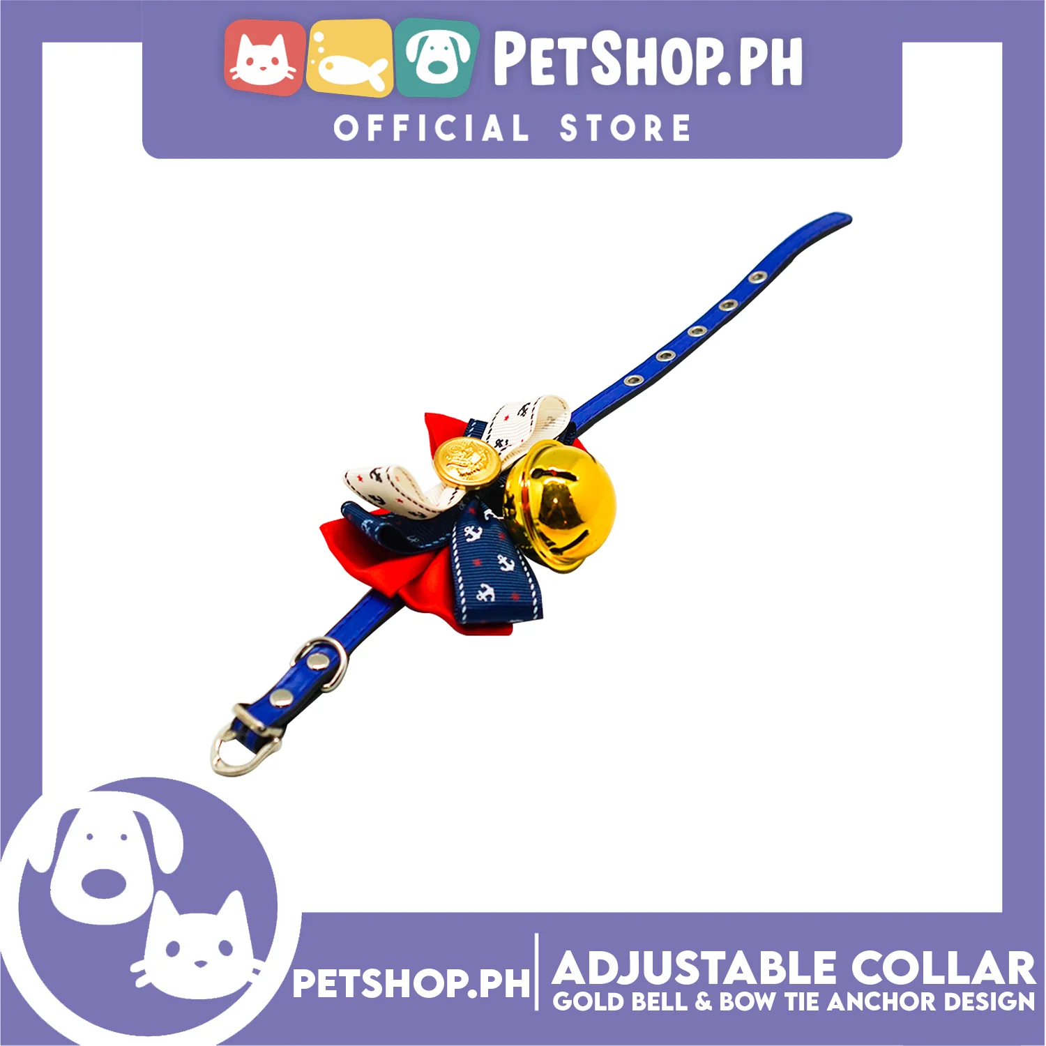Pet Collar Adjustable with Gold Bell and Bow Tie Anchor Design, Leather Cat Collar, Necklace Bow Tie for Kitten and Puppies - Image 5