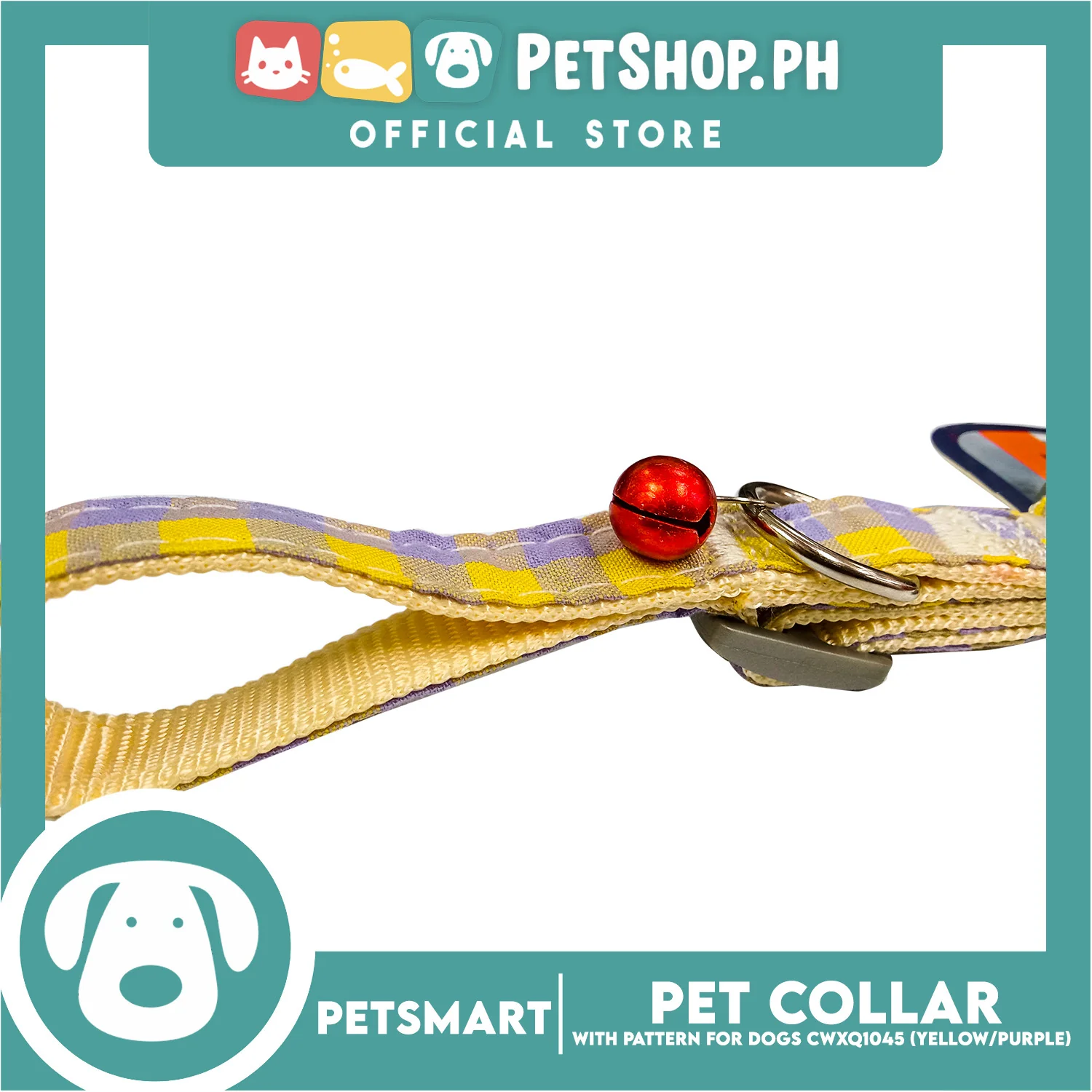 Pet Collar Pattern Design For Dogs (Yellow / Purple) with Bell CWXQ1045 - Image 3