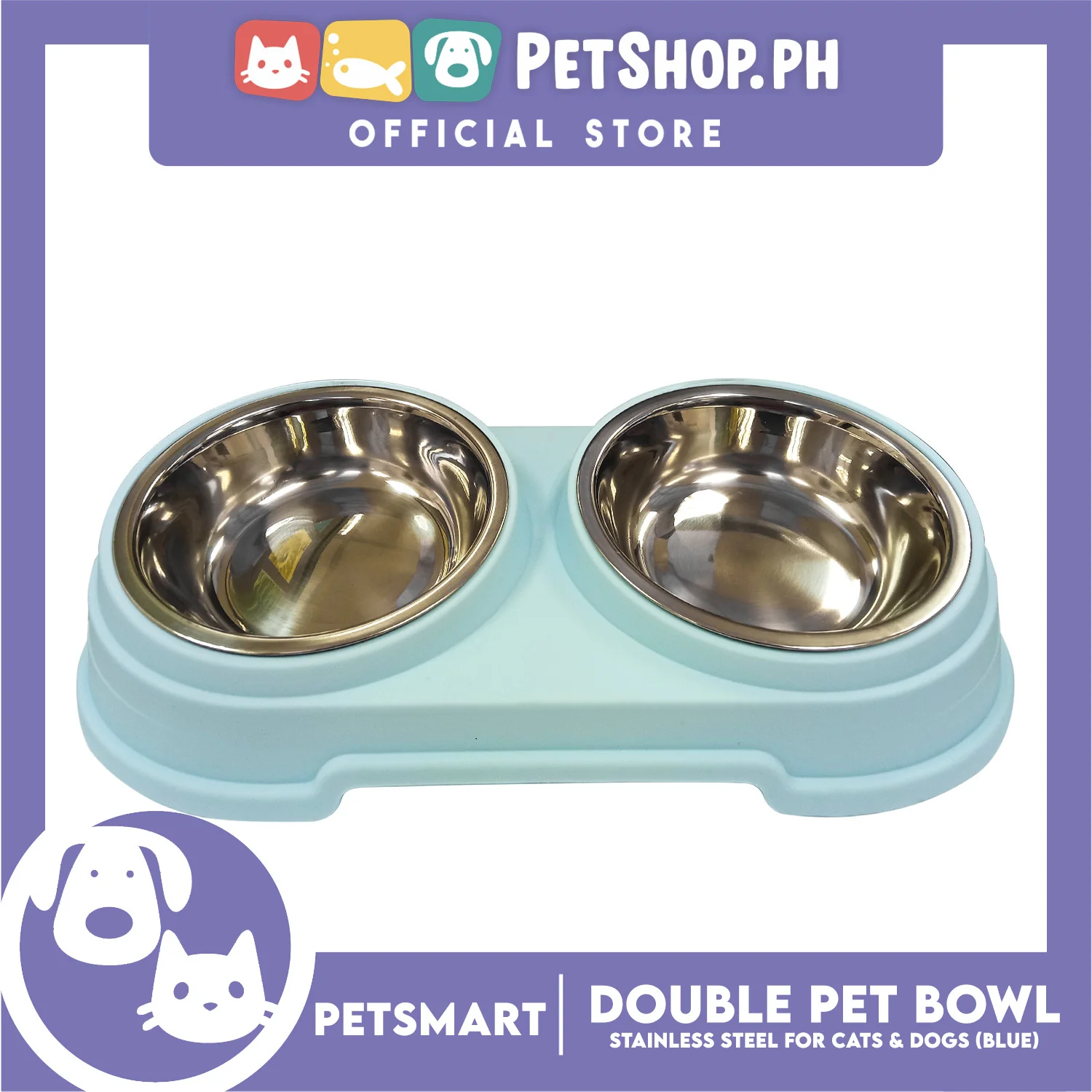 Pet Double Bowl Stainless Steel for Cats and Dogs, Blue Color (Large) - Image 6