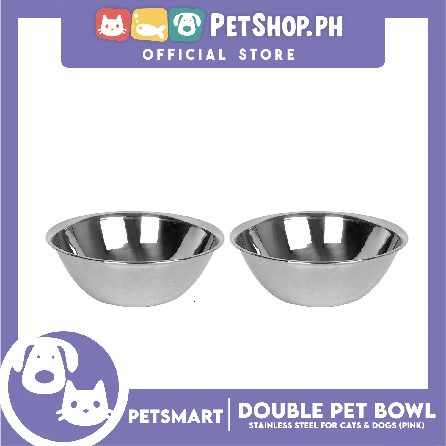 Pet Double Bowl Stainless Steel for Cats and Dogs, Pink Color (Small) - Image 5