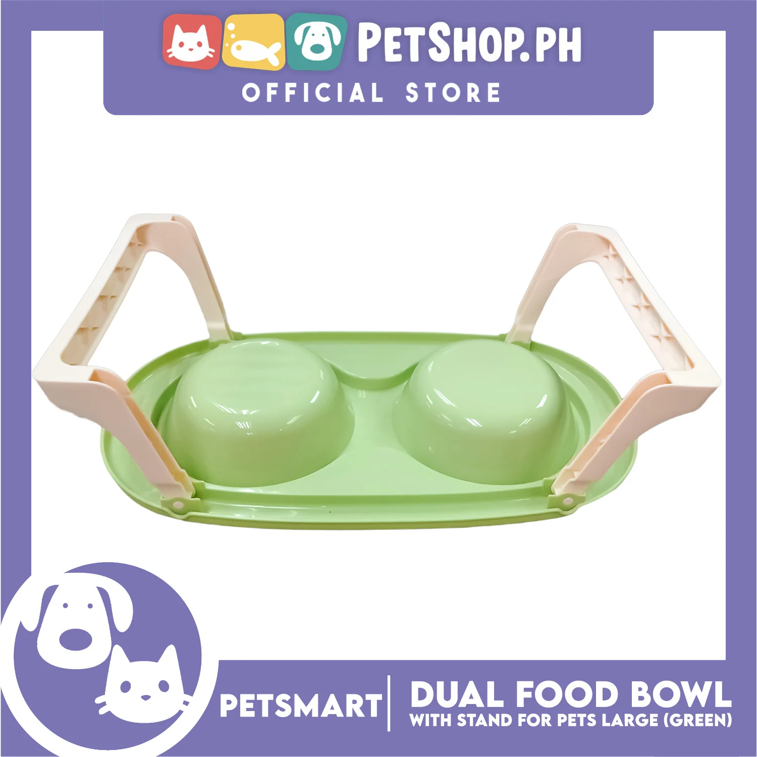 Pet Double Food Bowl With Stand (Green) Large - Image 4