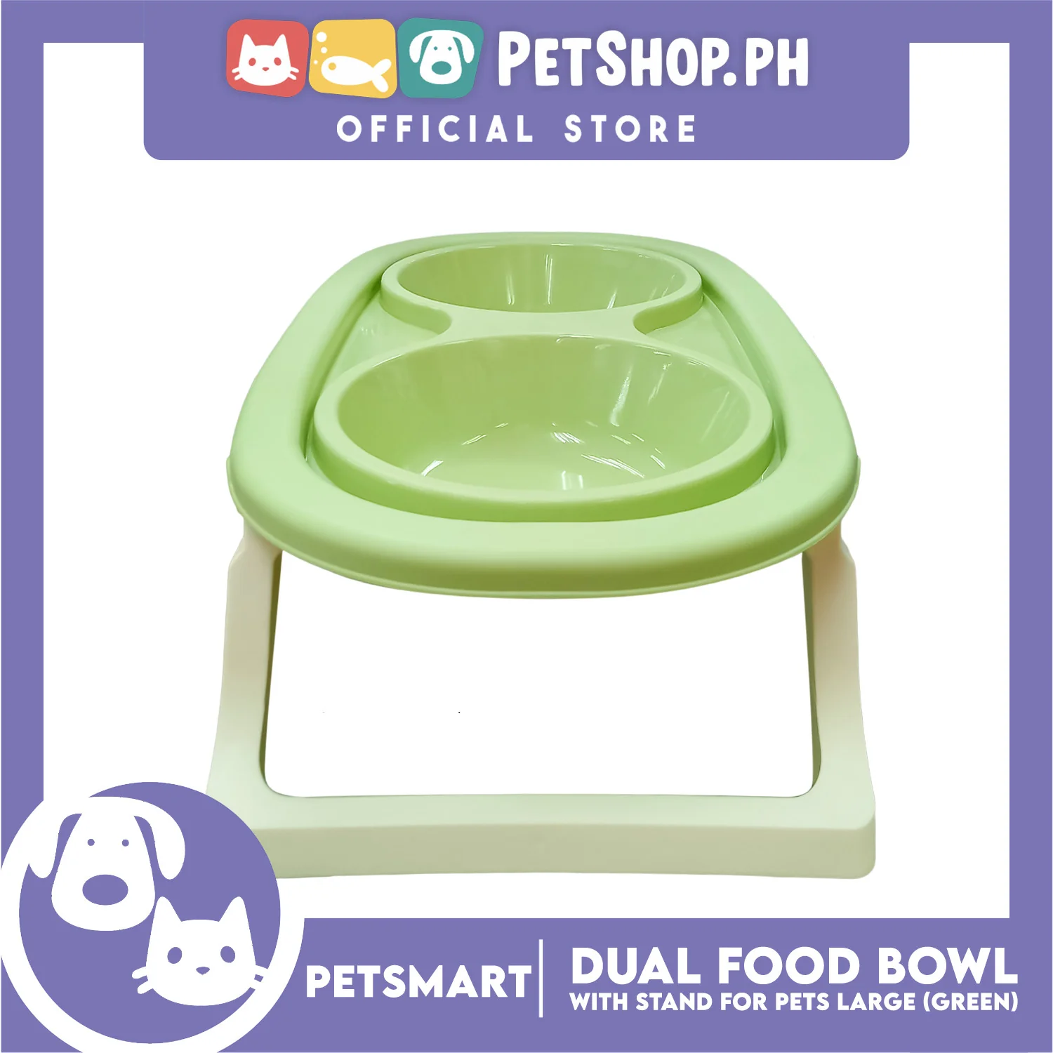 Pet Double Food Bowl With Stand (Green) Large - Image 5