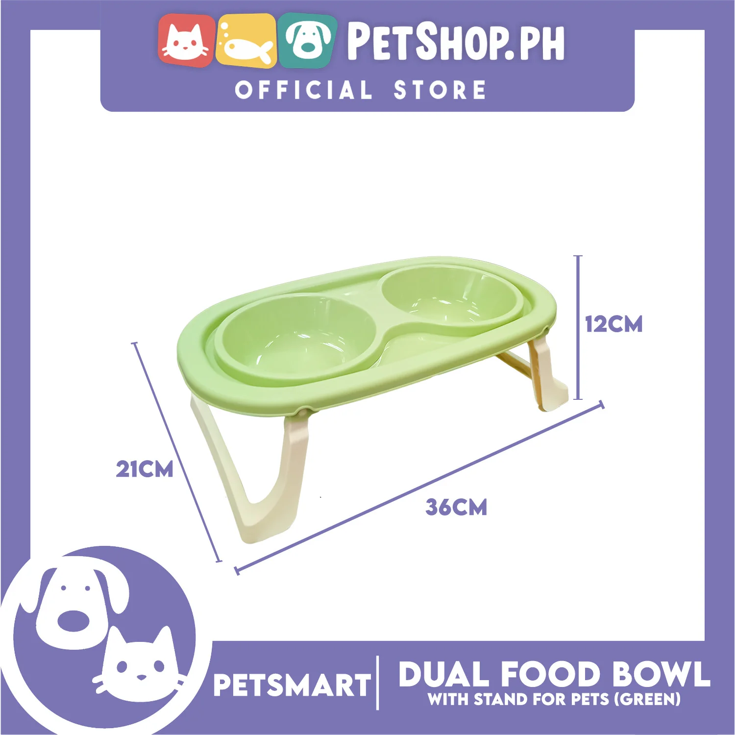 Pet Double Food Bowl With Stand (Green) Small - Image 6