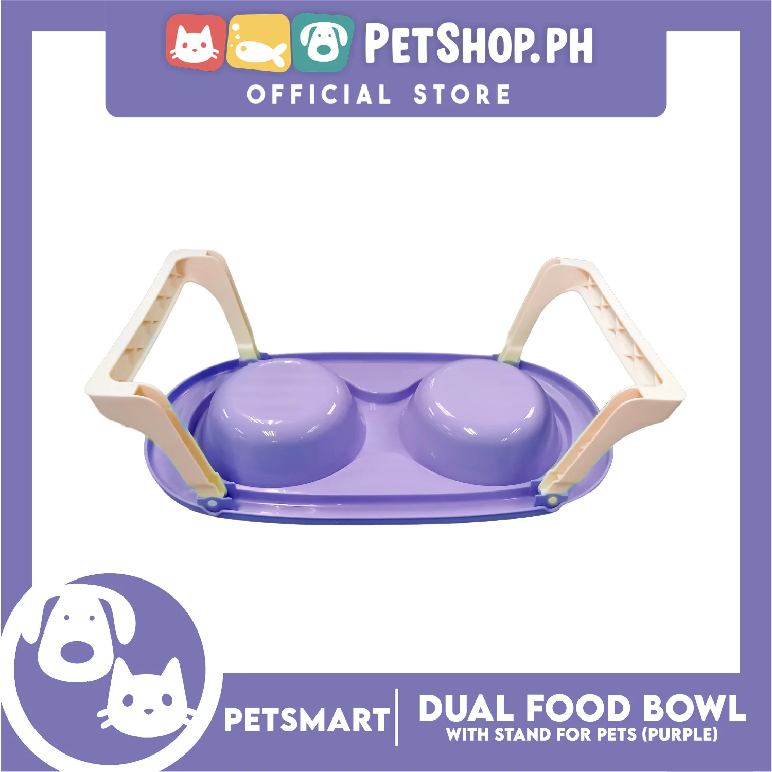 Pet Double Food Bowl With Stand (Purple) Small - Image 5