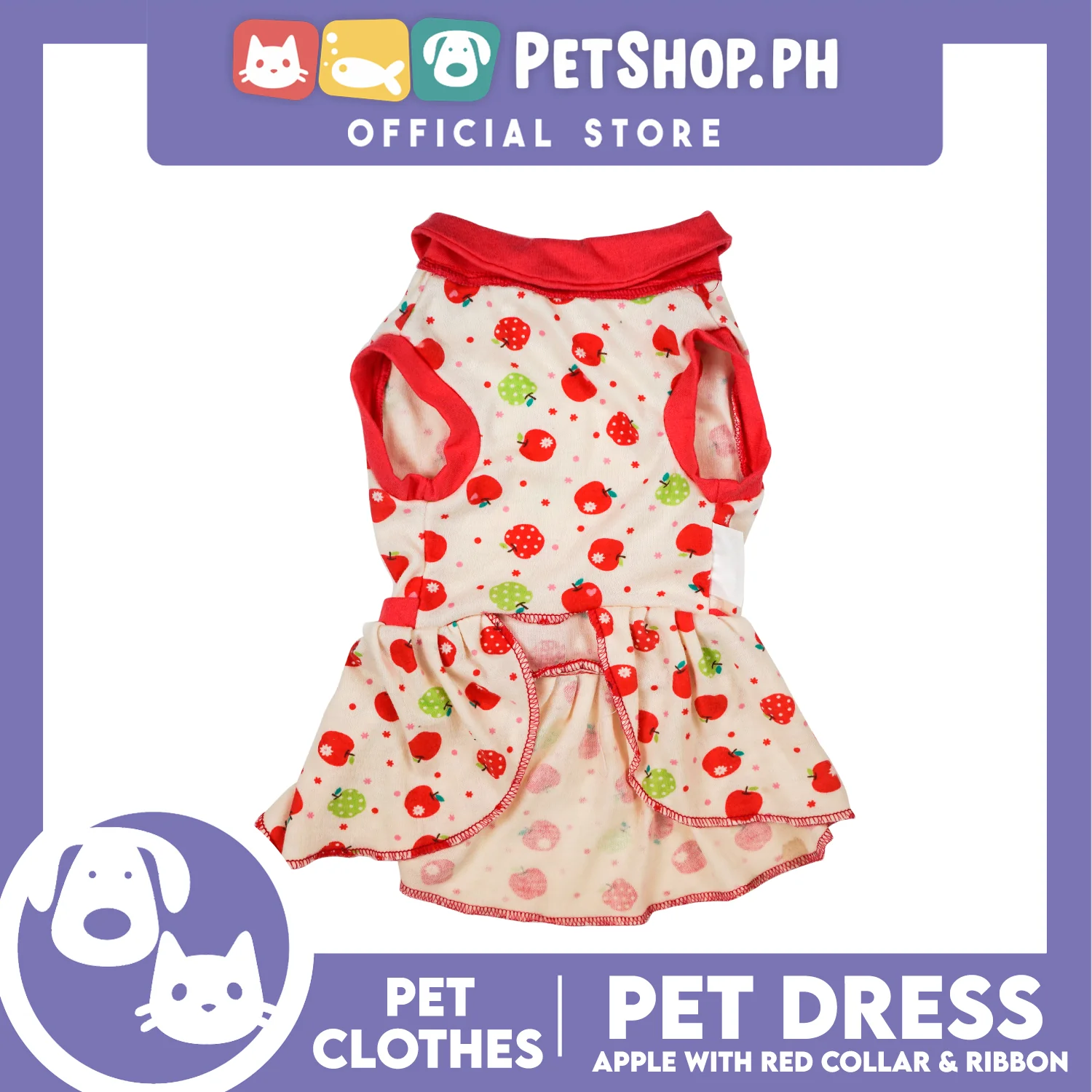 Pet Dress Apple with Red Collar and Ribbon Pet Clothes (Medium) Perfect Fit for Dogs and Cats - Image 3