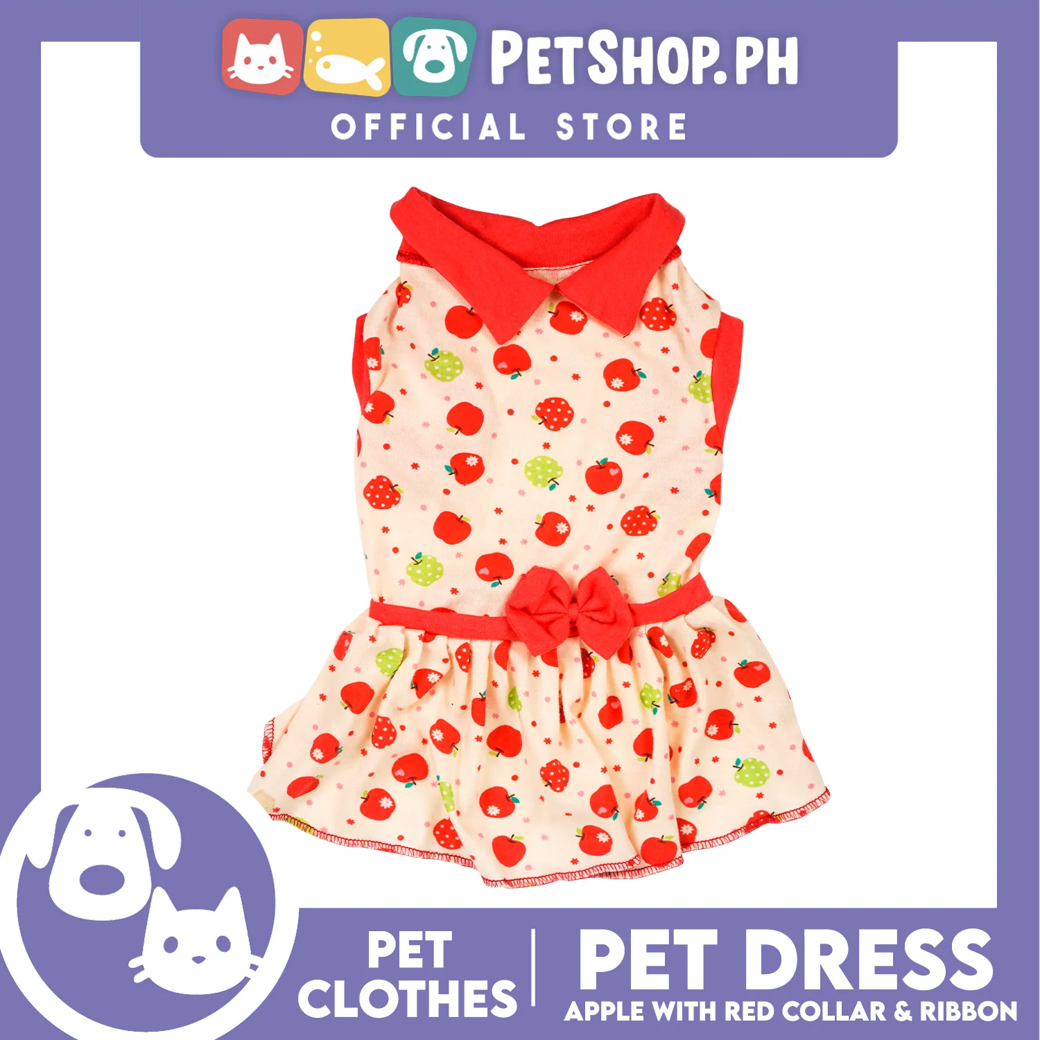 Pet Dress Apple with Red Collar and Ribbon Pet Clothes (Medium) Perfect Fit for Dogs and Cats - Image 4