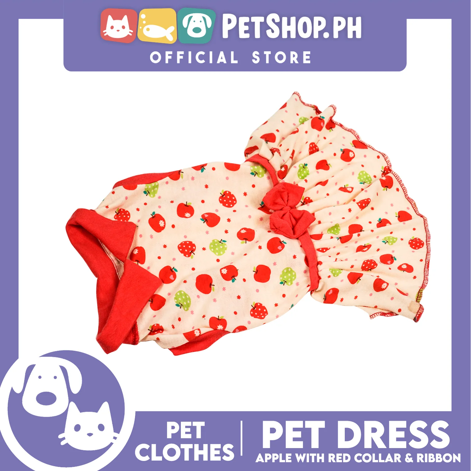 Pet Dress Apple with Red Collar and Ribbon Pet Clothes (Small) Perfect Fit for Dogs and Cats - Image 3