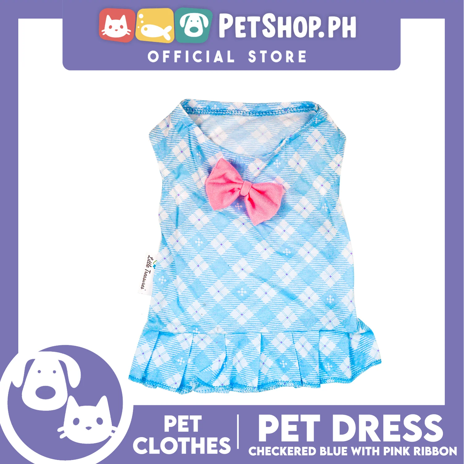 Pet Dress Blue Checkered with Pink Ribbon Pet Clothes (Extra Large) Perfect Fit for Dogs and Cats - Image 2