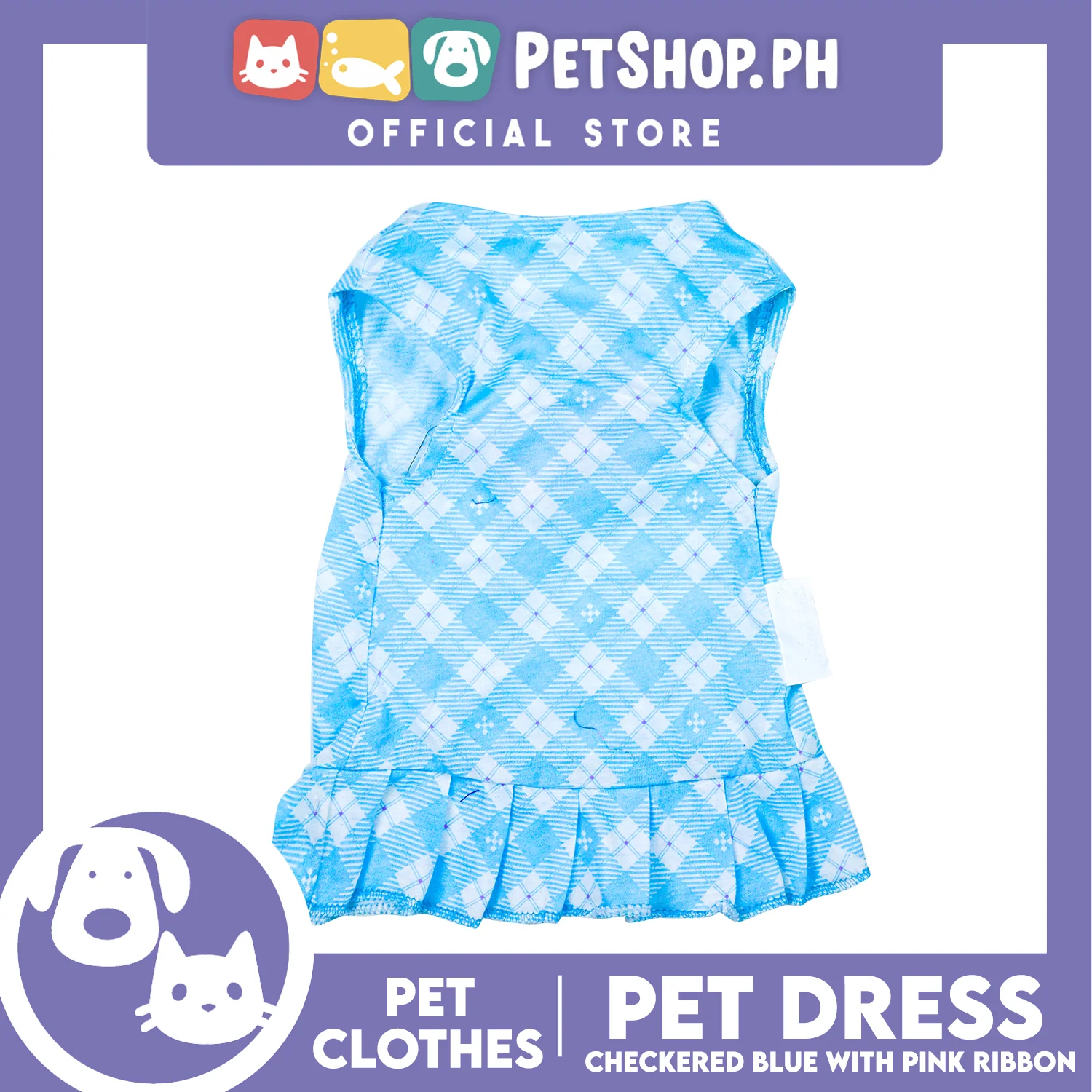 Pet Dress Blue Checkered with Pink Ribbon Pet Clothes (Medium) Perfect Fit for Dogs and Cats - Image 2