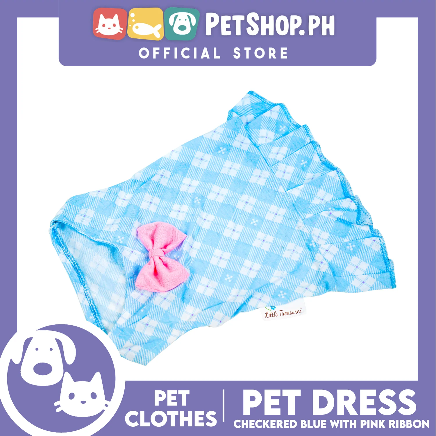 Pet Dress Blue Checkered with Pink Ribbon Pet Clothes (Small) Perfect Fit for Dogs and Cats - Image 3