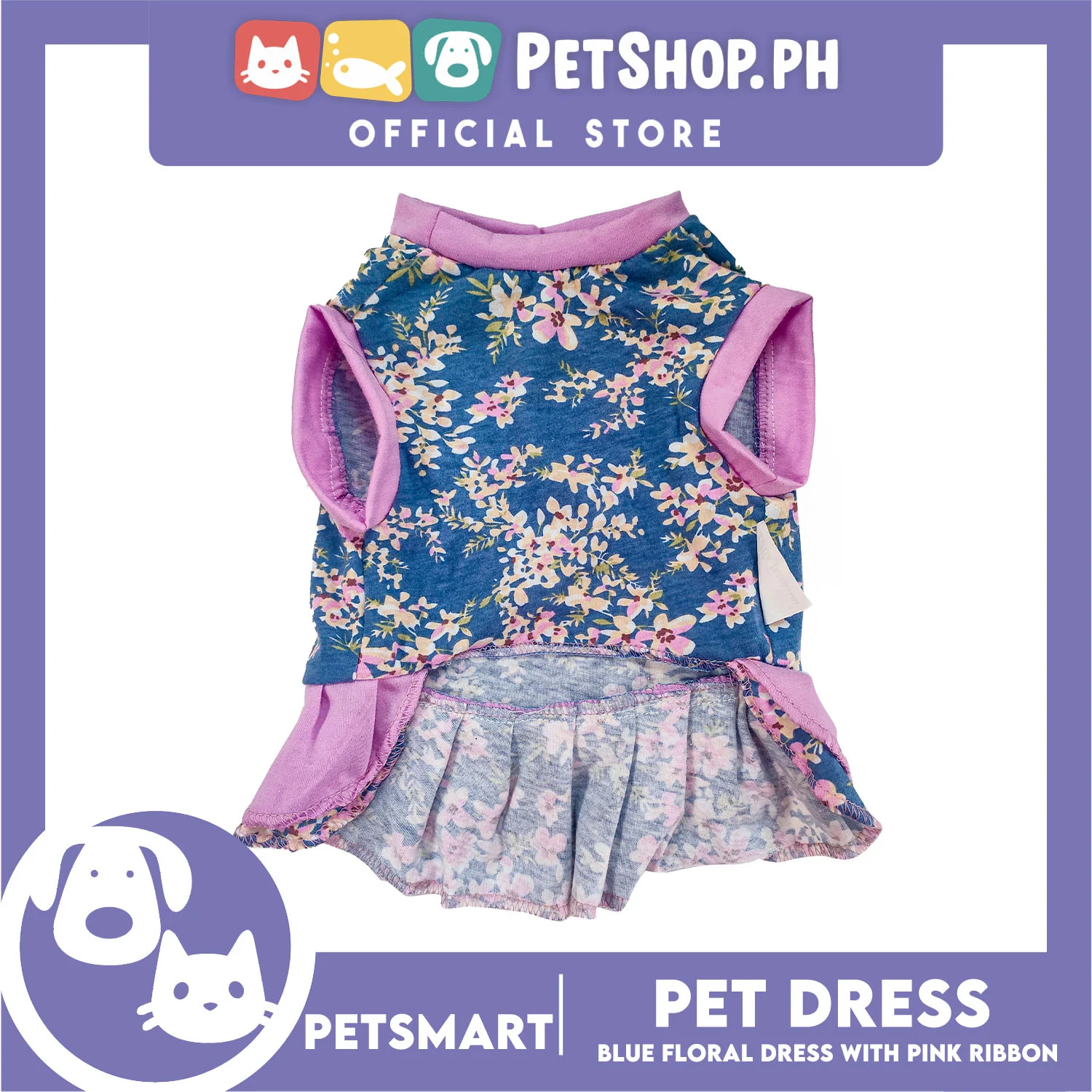 Pet Dress Blue Floral with Pink Ribbon Design DG-CTN153L (Large) Perfect Fit For Dogs And Cats - Image 3