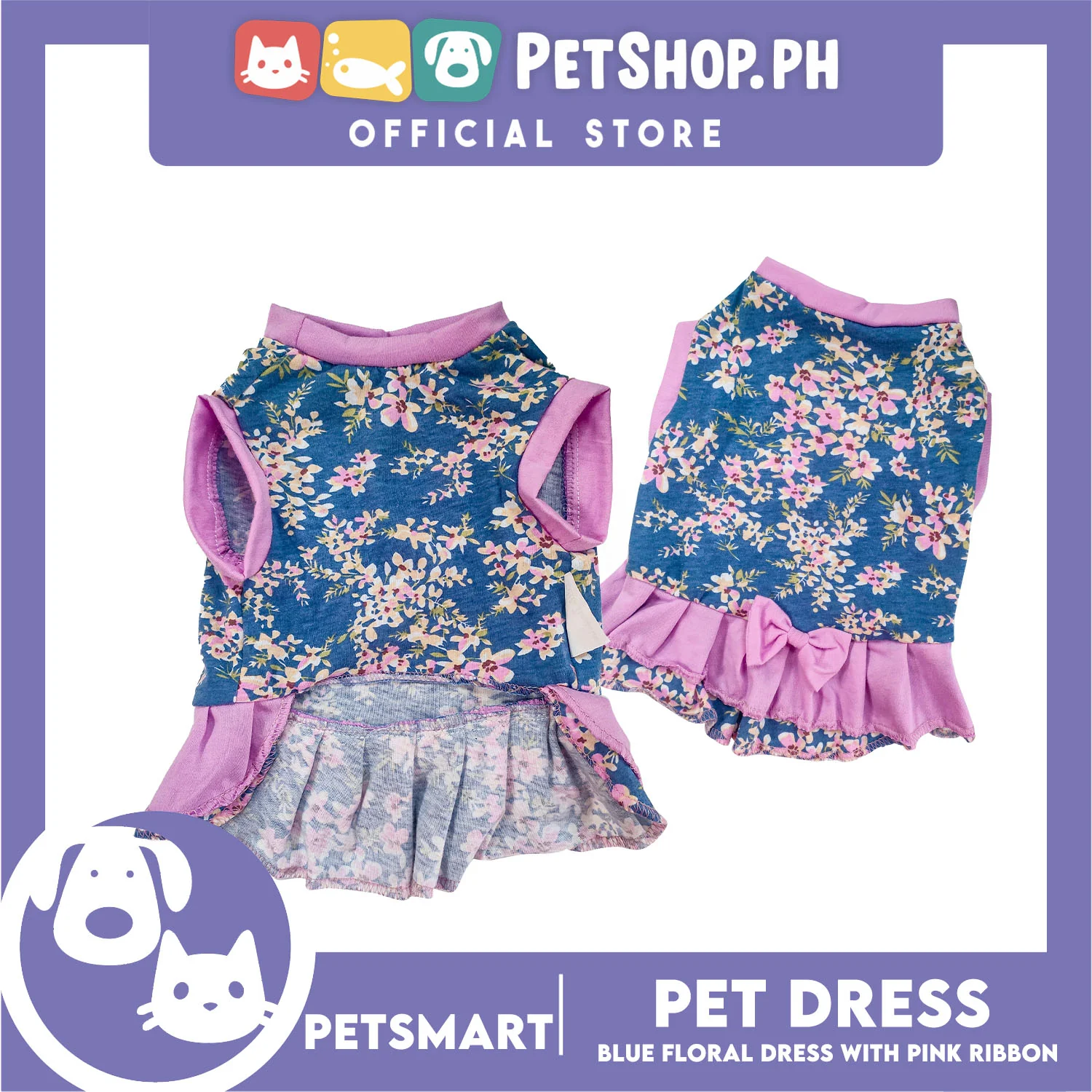 Pet Dress Blue Floral with Pink Ribbon Design DG-CTN153XL (XL) Perfect Fit For Dogs And Cats - Image 3