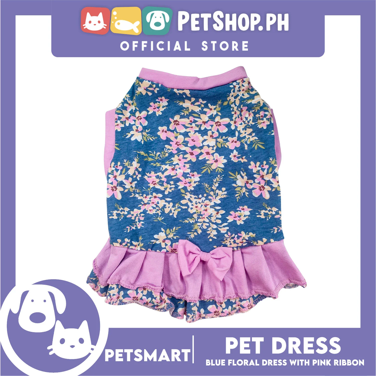 Pet Dress Blue Floral with Pink Ribbon Design DG-CTN153XL (XL) Perfect Fit For Dogs And Cats - Image 4