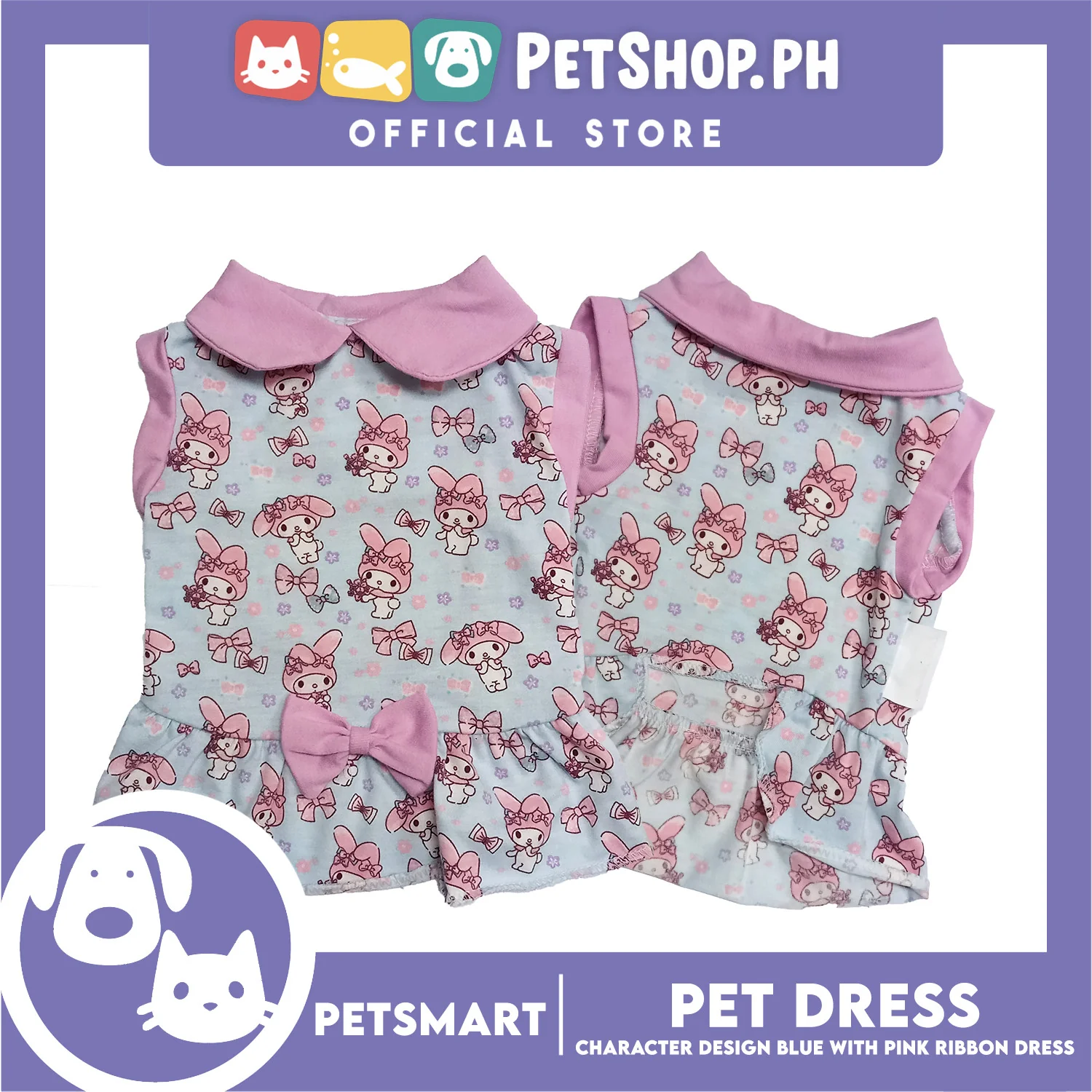 Pet Dress Character Design, Blue with Pink Ribbon Color, Small Size (DG-CTN205S) - Image 2