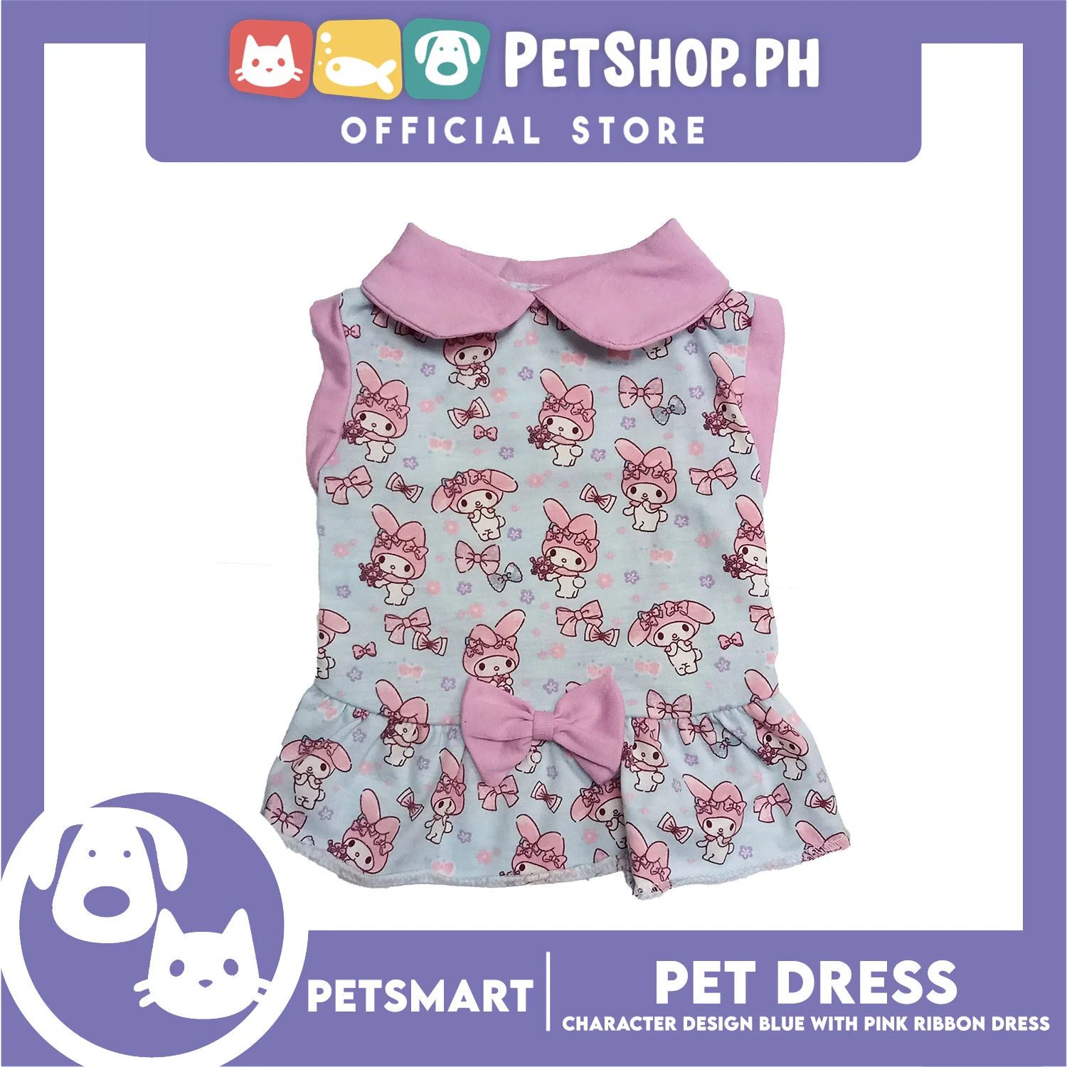 Pet Dress Character Design, Blue with Pink Ribbon Color, Small Size (DG-CTN205S) - Image 3