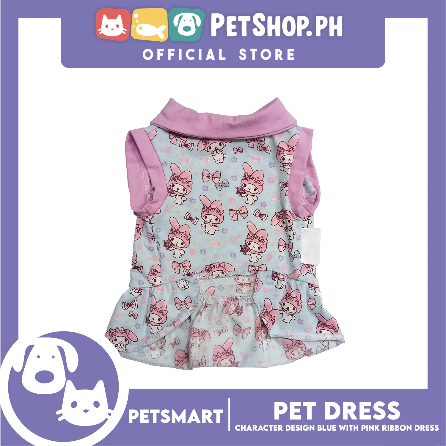 Pet Dress Character Design, Blue with Pink Ribbon Color, XL Size (DG-CTN205XL) - Image 4
