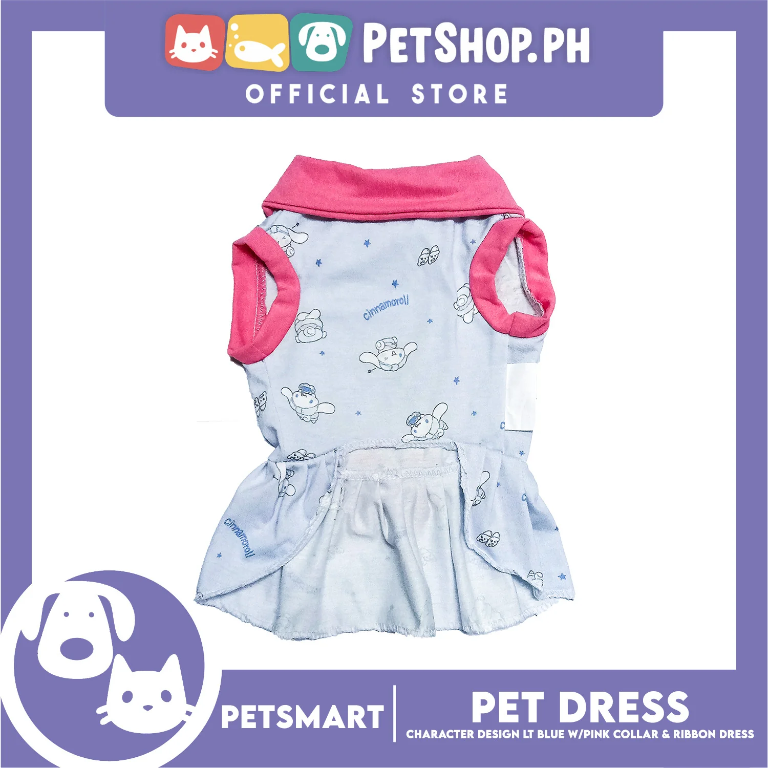Pet Dress Character Design Light Blue with Pink Collar and Ribbon Color Design, Medium Size (DG-CTN201M) - Image 4