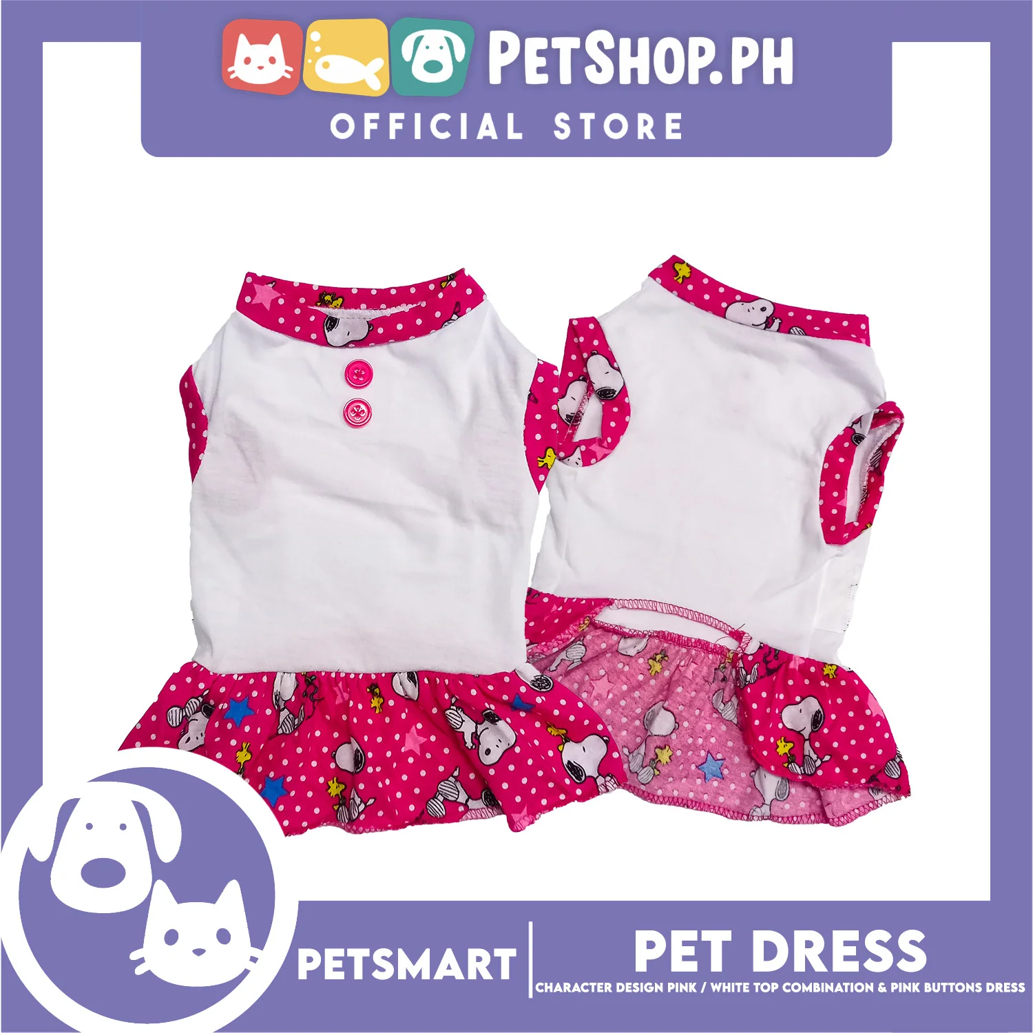 Pet Dress Character Design, Pink and White Top Combination and Pink Button Color Design, Small Size (DG-CTN204S) - Image 2
