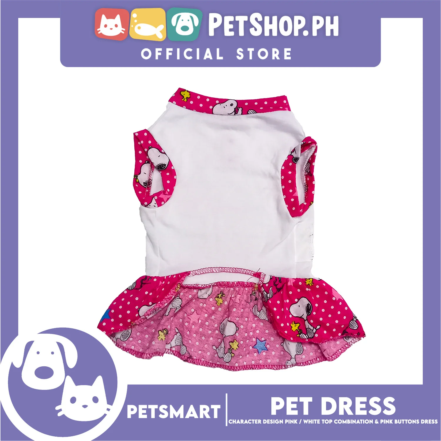 Pet Dress Character Design, Pink and White Top Combination and Pink Button Color Design, Small Size (DG-CTN204S) - Image 3