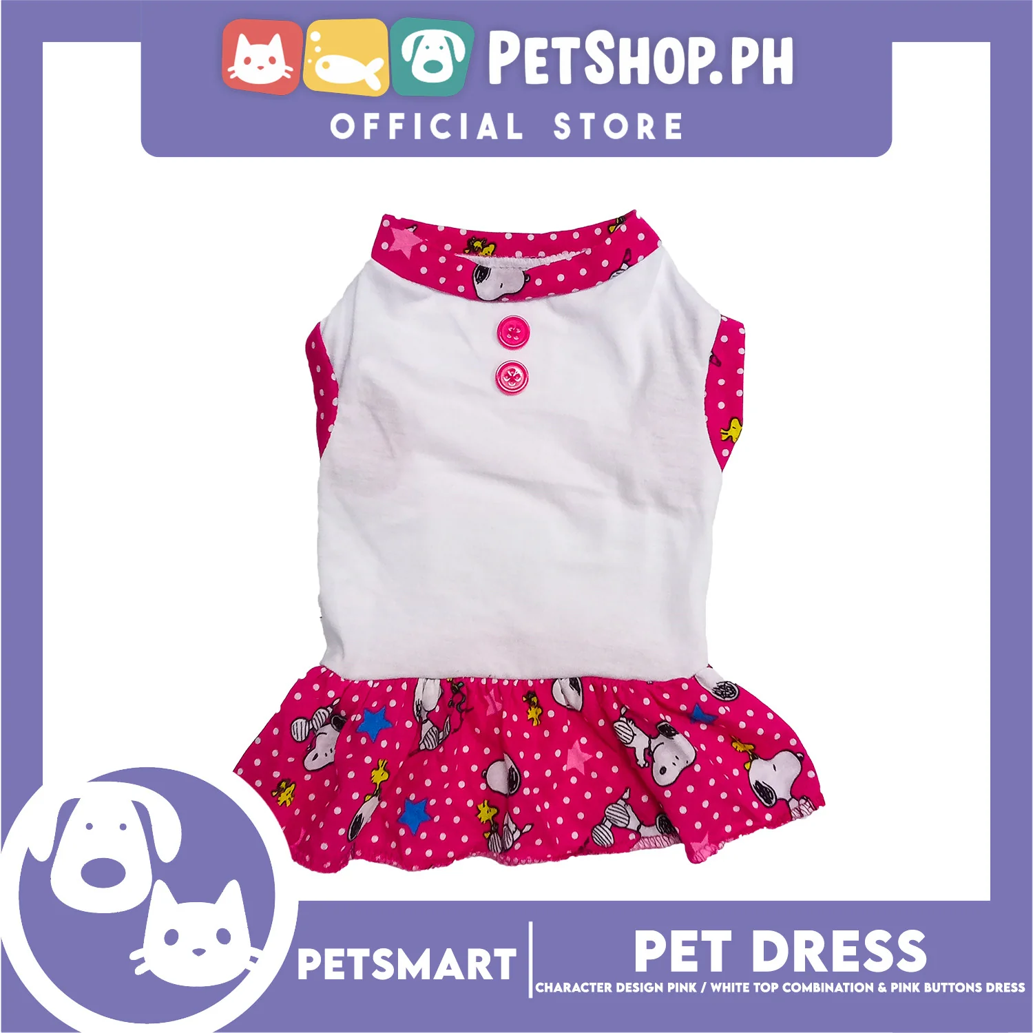 Pet Dress Character Design, Pink and White Top Combination and Pink Button Color Design, Small Size (DG-CTN204S) - Image 4