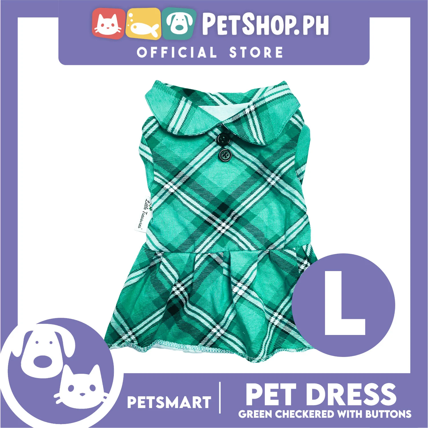 Pet Dress Checkered Green With Buttons Dress DG-CTN115L (Large)