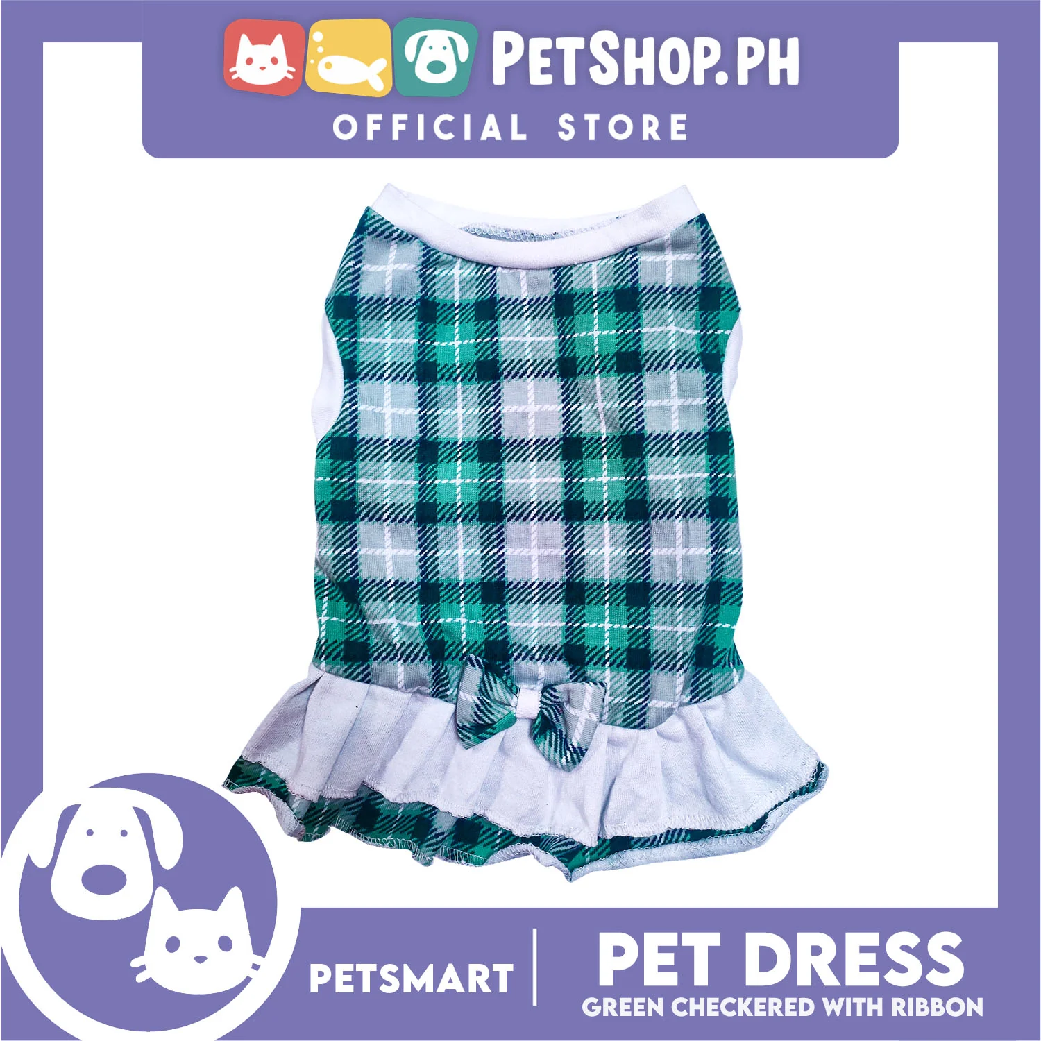 Pet Dress Checkered Green With Ribbon Dress DG-CTN114M (Medium) Perfect Fit For Dogs And Cats, Breathable Dress Clothes, Soft Lightweight Pet Clothing - Image 3