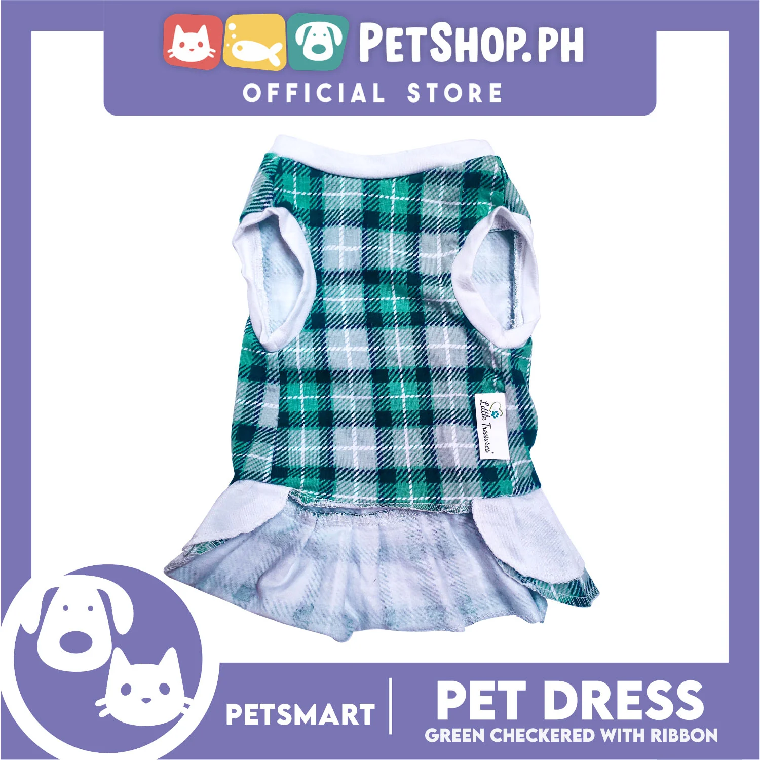 Pet Dress Checkered Green With Ribbon Dress DG-CTN114XL (XL) Perfect Fit For Dogs And Cats, Breathable Dress Clothes, Soft Lightweight Pet Clothing - Image 2