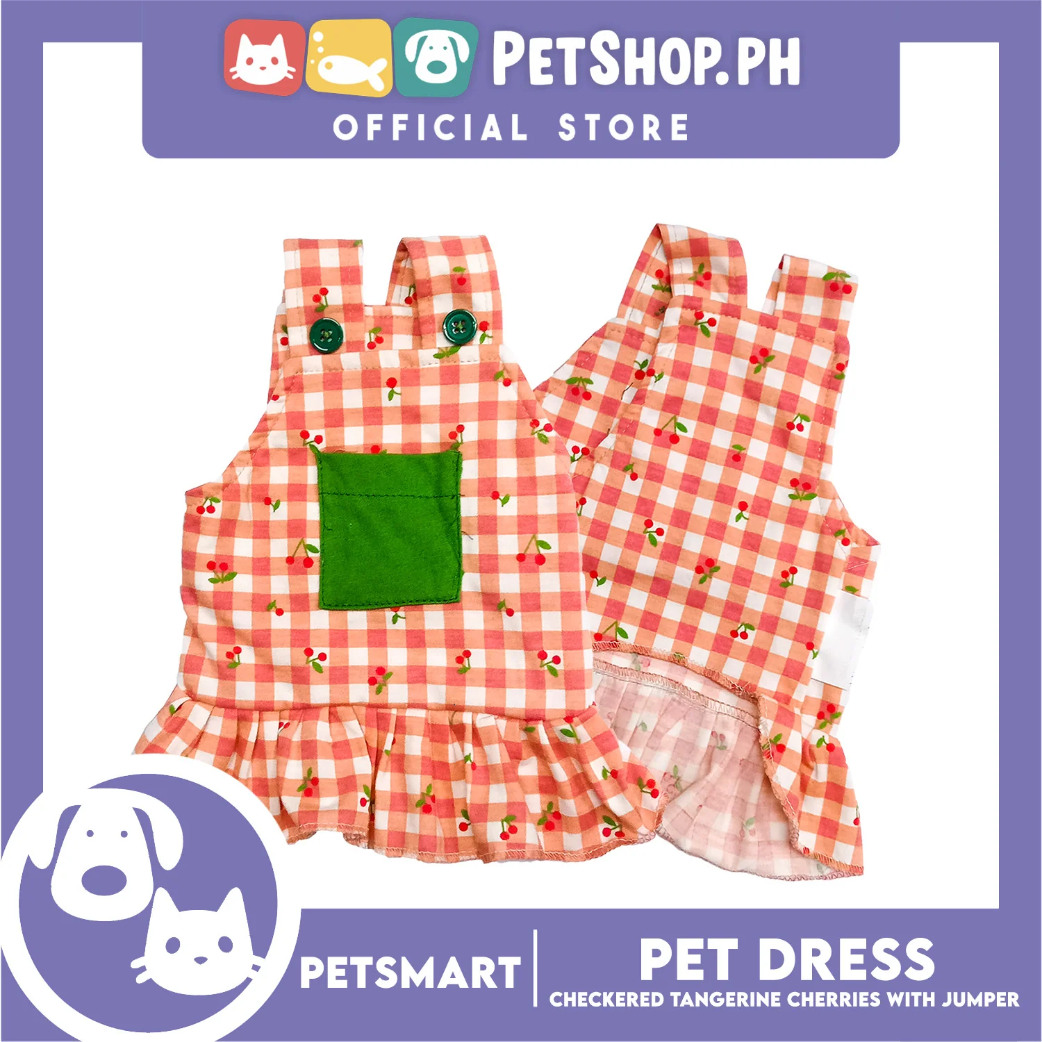Pet Dress Checkered Tangerine Cherries with Jumper Design, Small Size (DG-CTN211S) - Image 2
