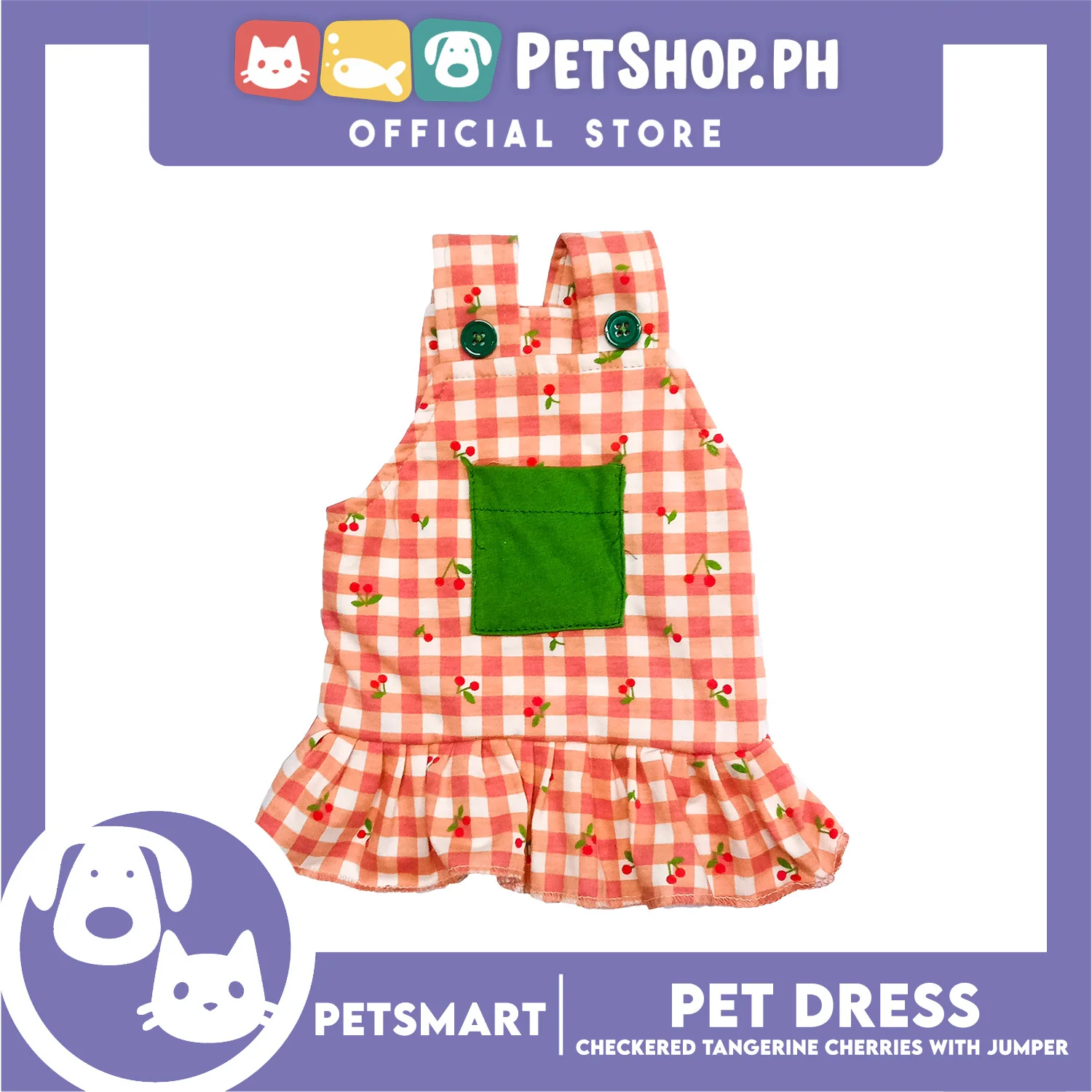 Pet Dress Checkered Tangerine Cherries with Jumper Design, XL Size (DG-CTN211XL) - Image 3