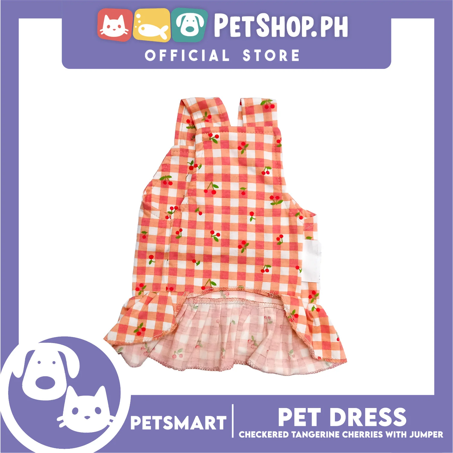 Pet Dress Checkered Tangerine Cherries with Jumper Design, XL Size (DG-CTN211XL) - Image 4
