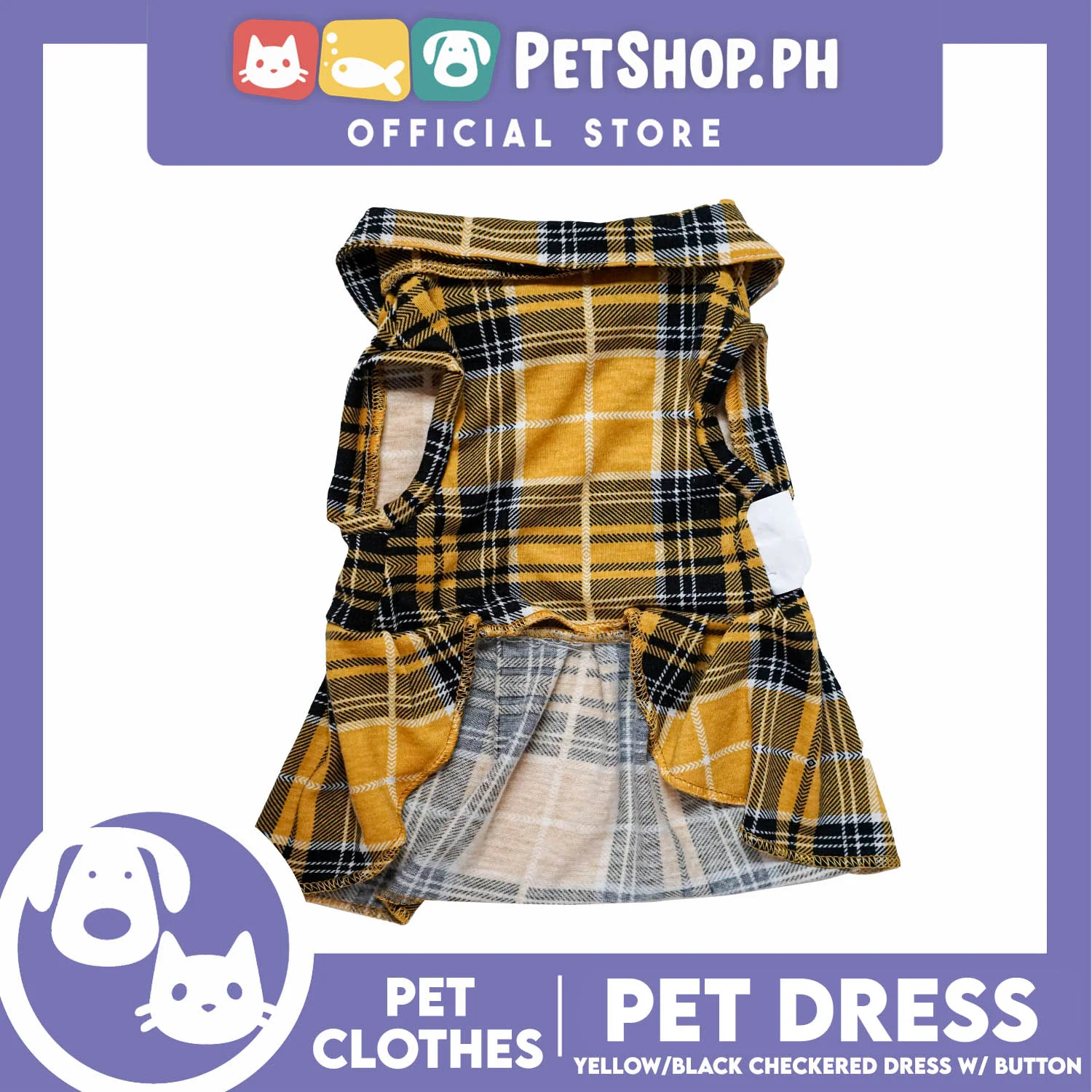 Pet Dress Checkered Yellow and Black with Button (Extra Large) Perfect Fit for Dogs and Cats - Image 2