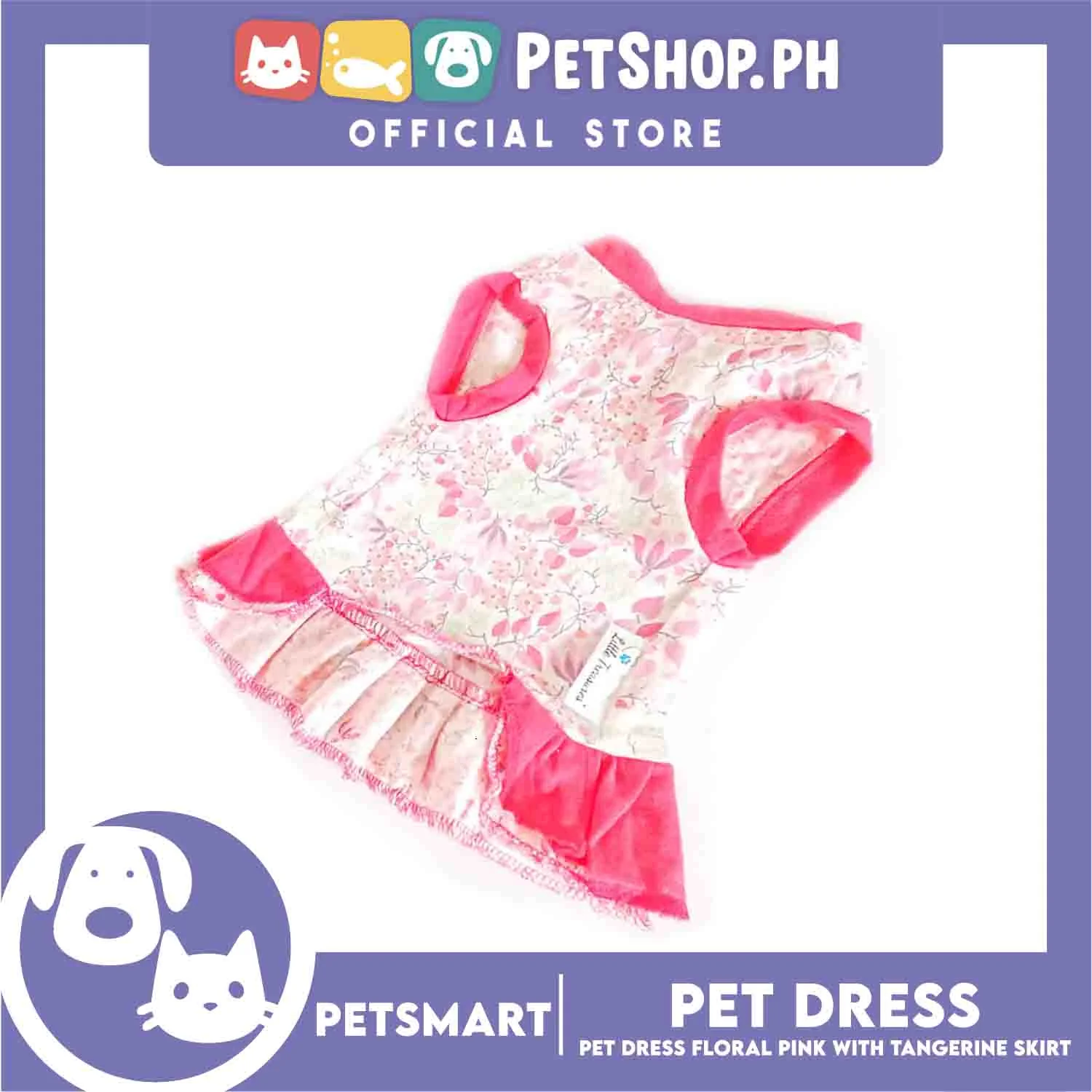 Pet Dress Clothes, Floral Pink With Tangerine Skirt Dress DG-CTN134XL (XL) - Image 2