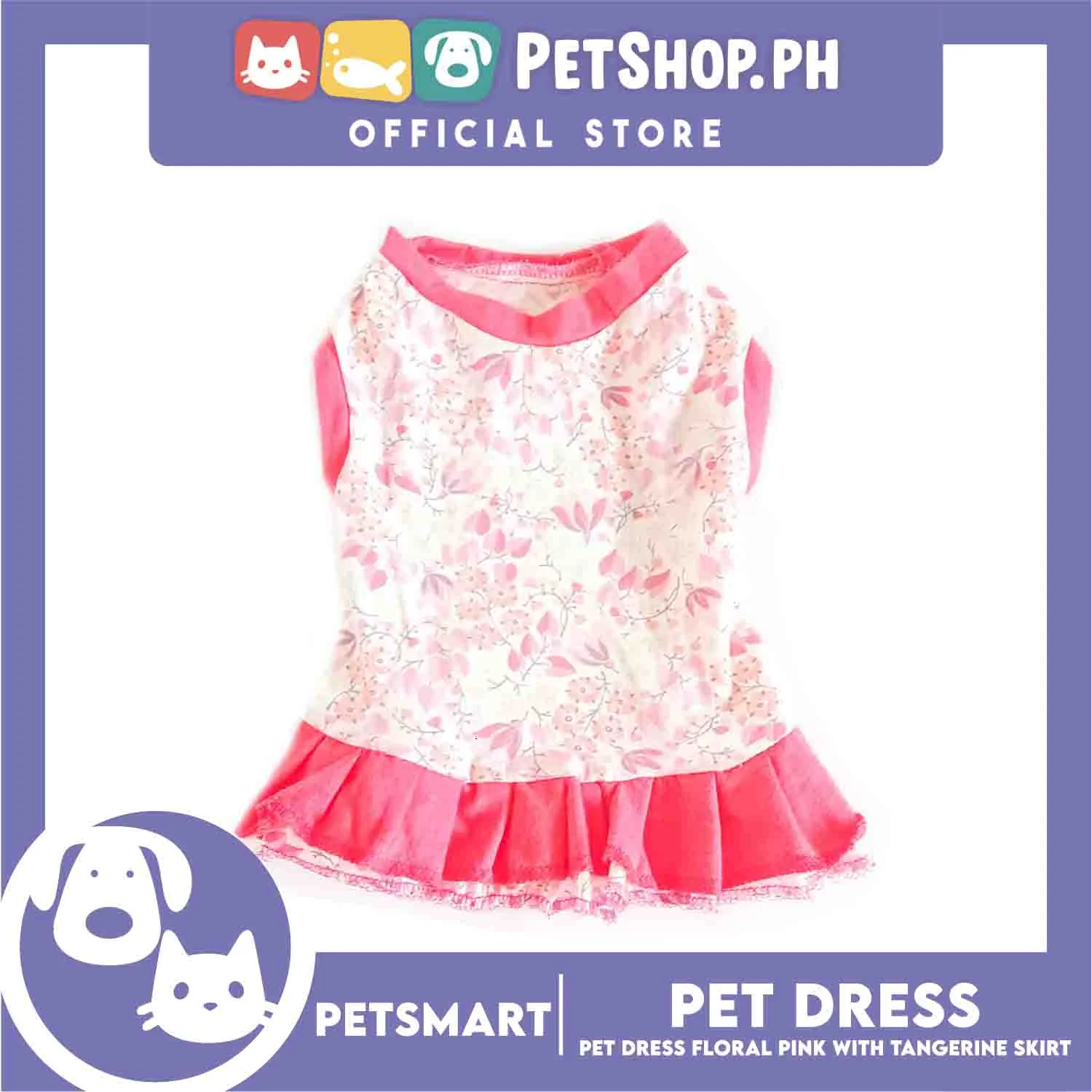 Pet Dress Clothes, Floral Pink With Tangerine Skirt Dress DG-CTN134XL (XL) - Image 3