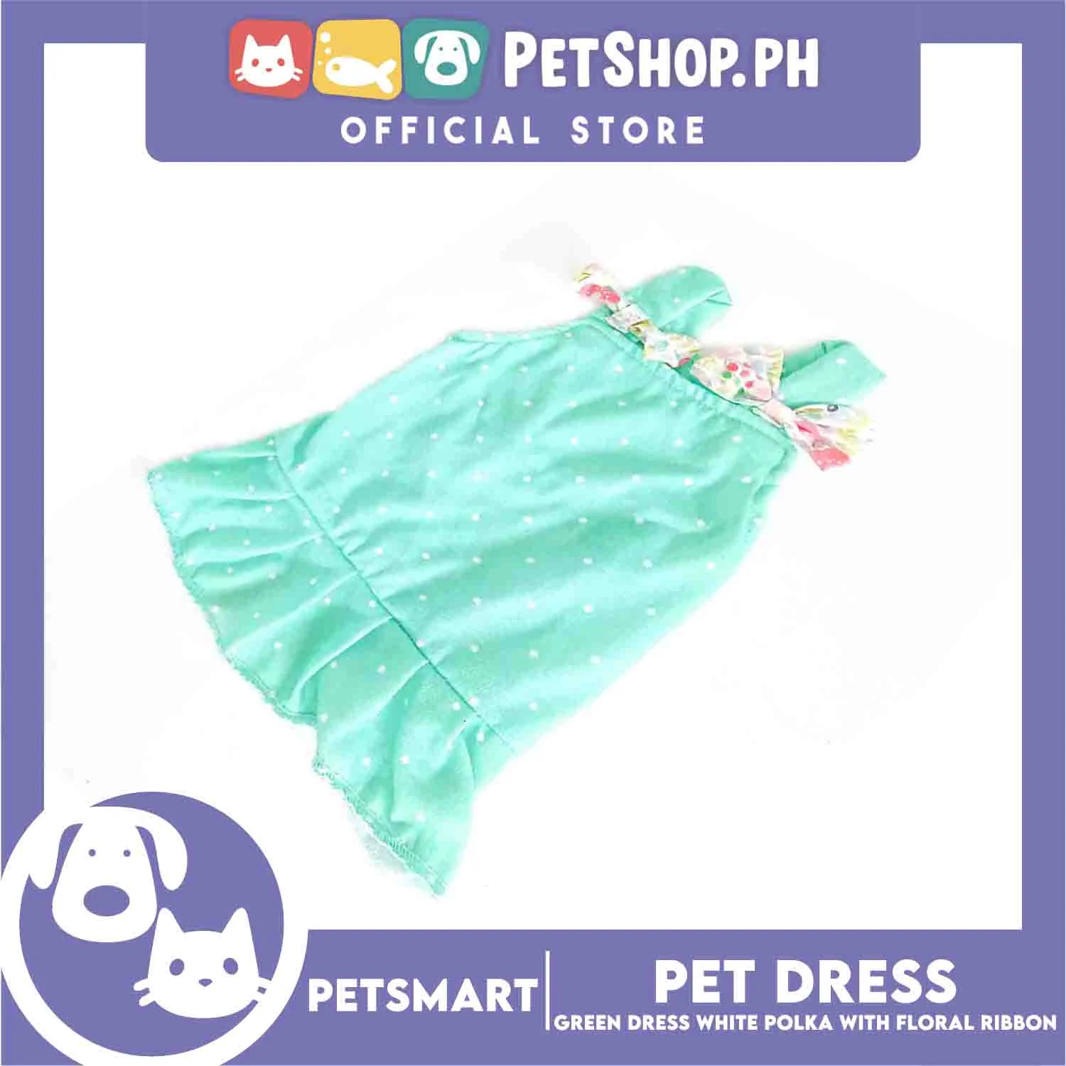 Pet Dress Clothes, Green White Polka With White Floral Ribbon (Large) - Image 3