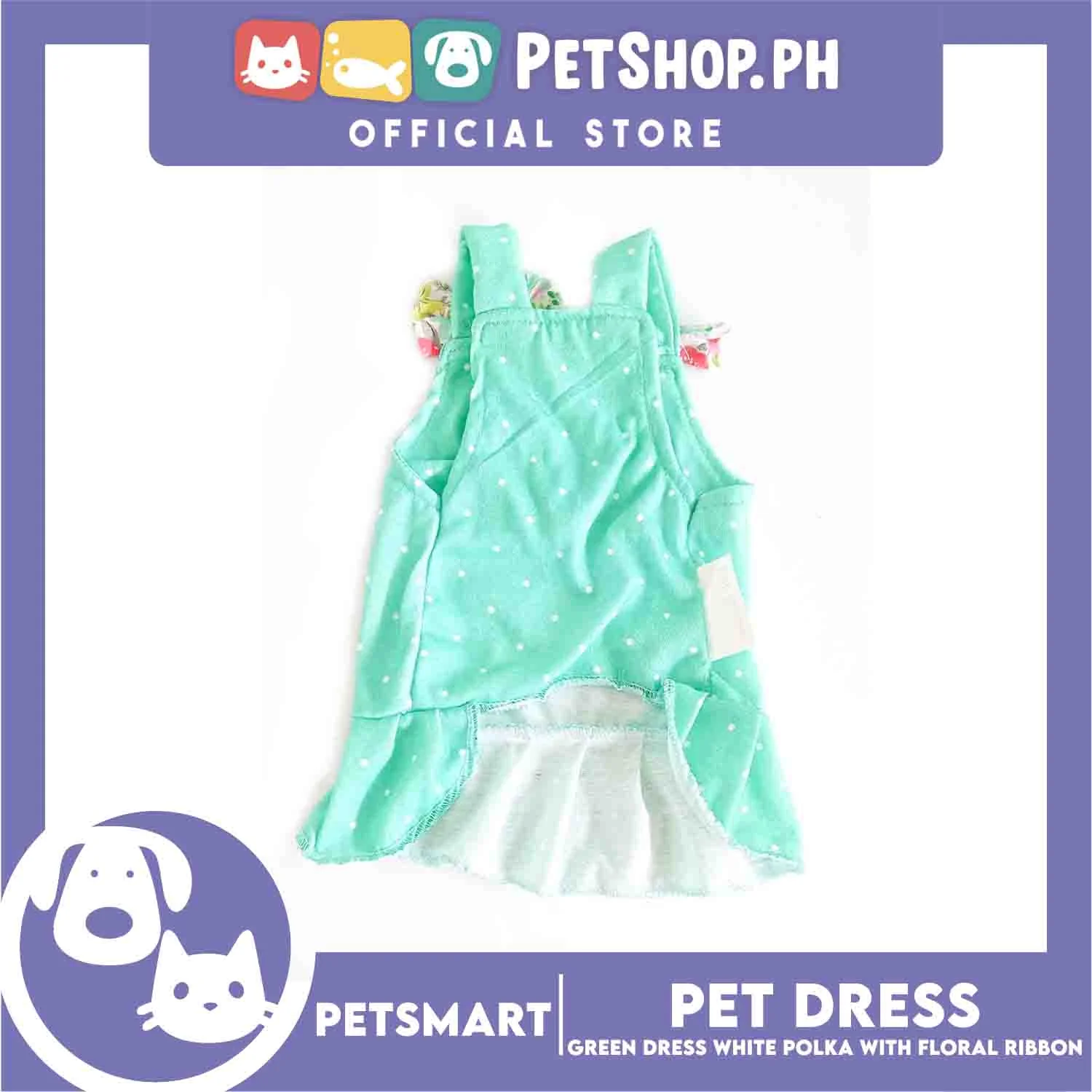 Pet Dress Clothes, Green White Polka With White Floral Ribbon (small) - Image 2