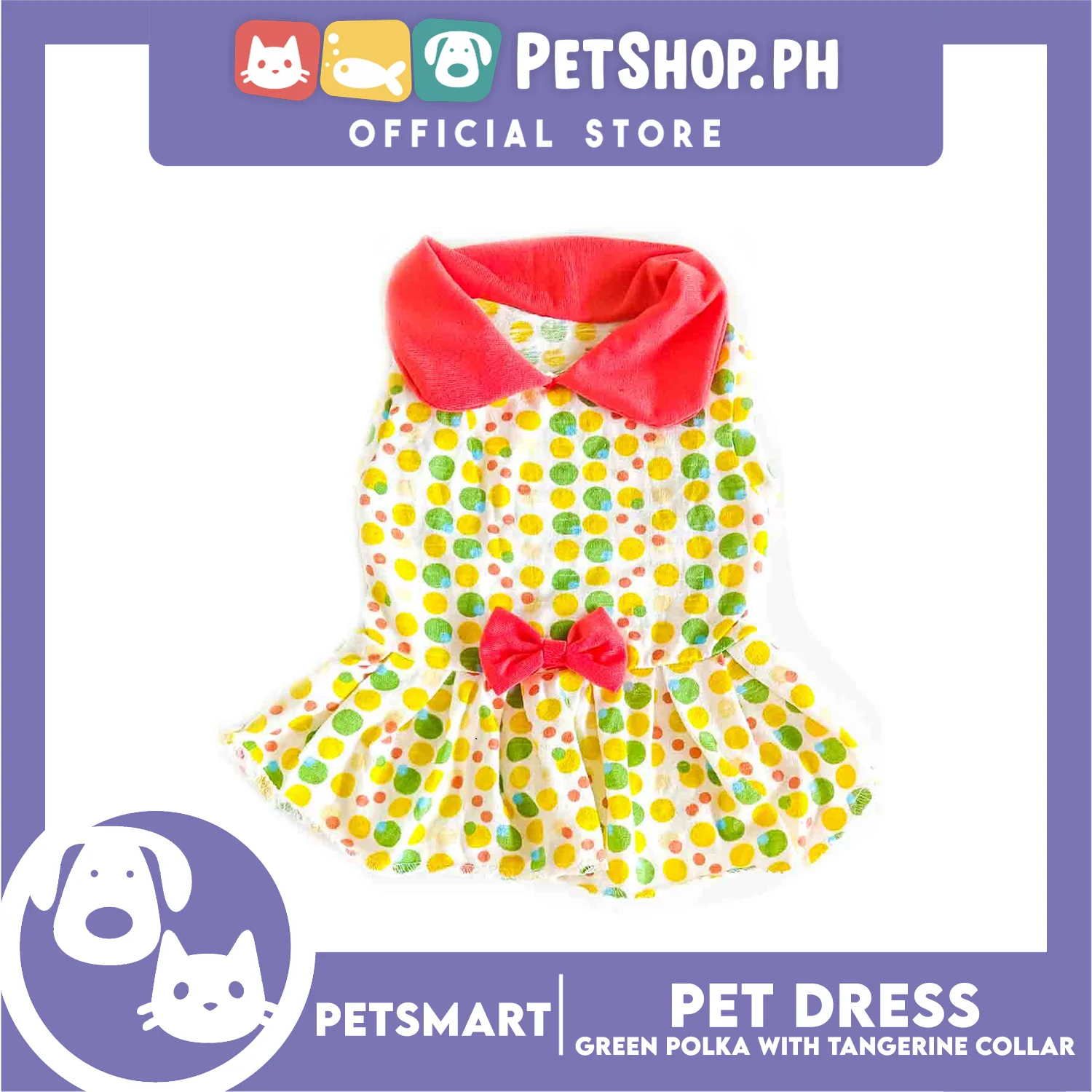 Pet Dress Clothes, Green Polka With Tangerine Collar (Medium) - Image 2