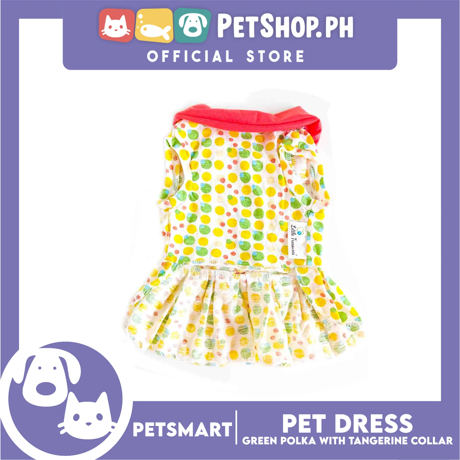Pet Dress Clothes, Green Polka With Tangerine Collar (Medium) - Image 3