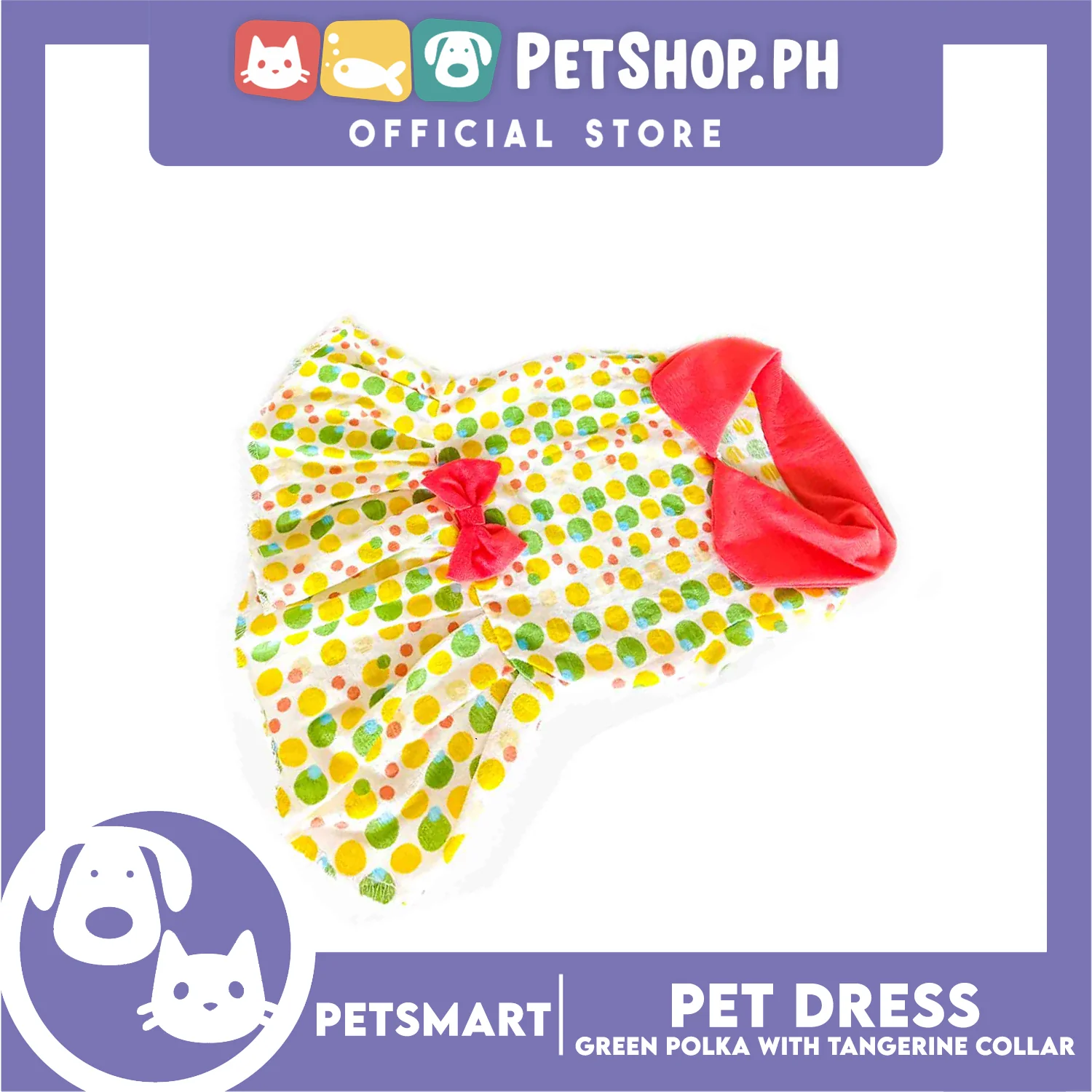 Pet Dress Clothes, Green Polka With Tangerine Collar (Medium) - Image 4