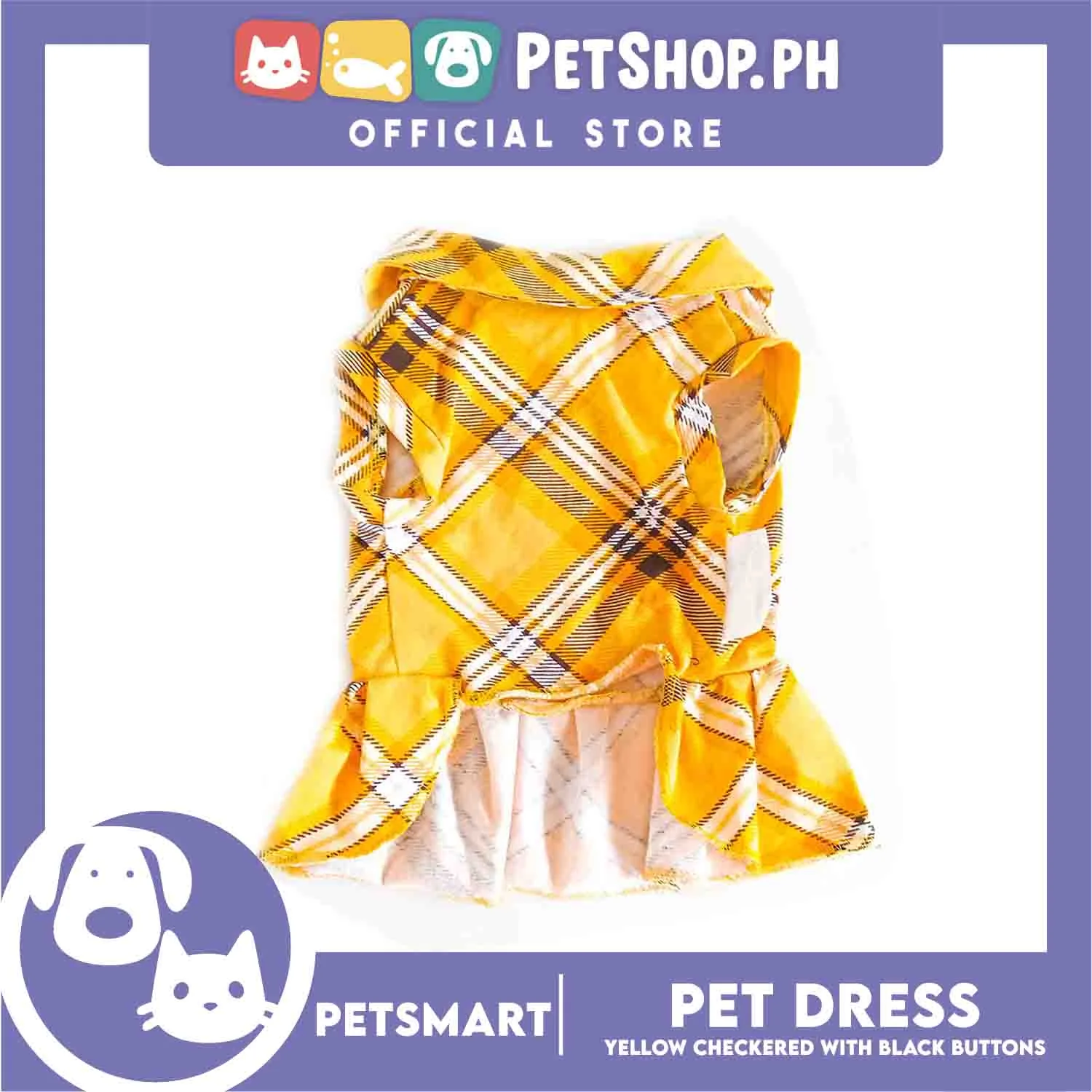 Pet Dress Clothes, Yellow Checkered With Black Buttons DG-CN131L (Large) - Image 3