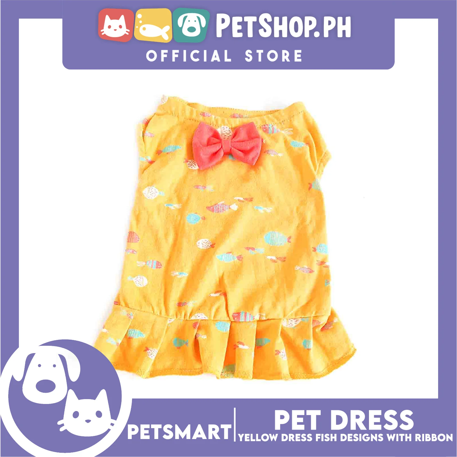 Pet Dress Clothes, Yellow Color Fish Design With Ribbon DG-CTN135L (Large) - Image 2
