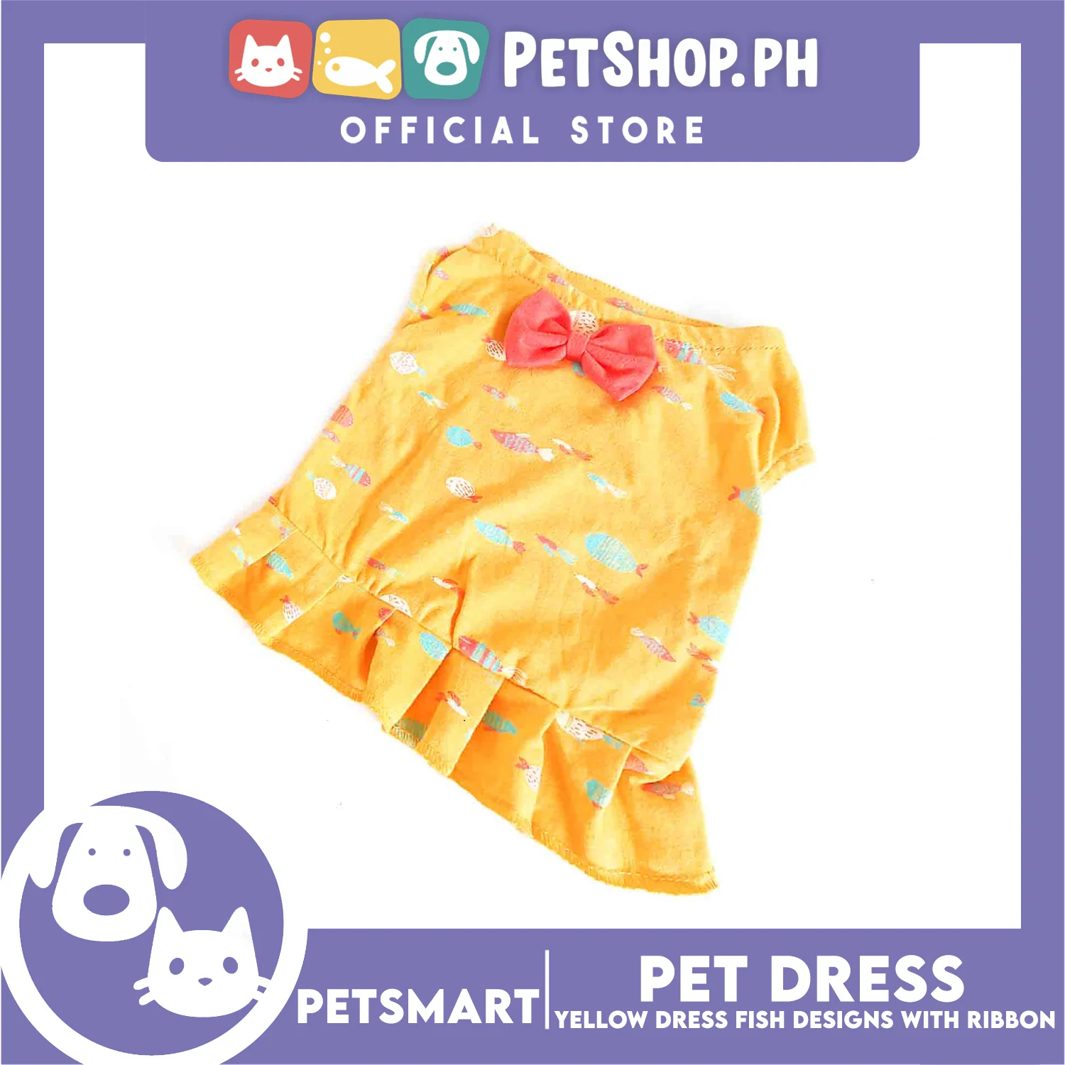 Pet Dress Clothes, Yellow Color Fish Design With Ribbon DG-CTN135L (Large) - Image 3