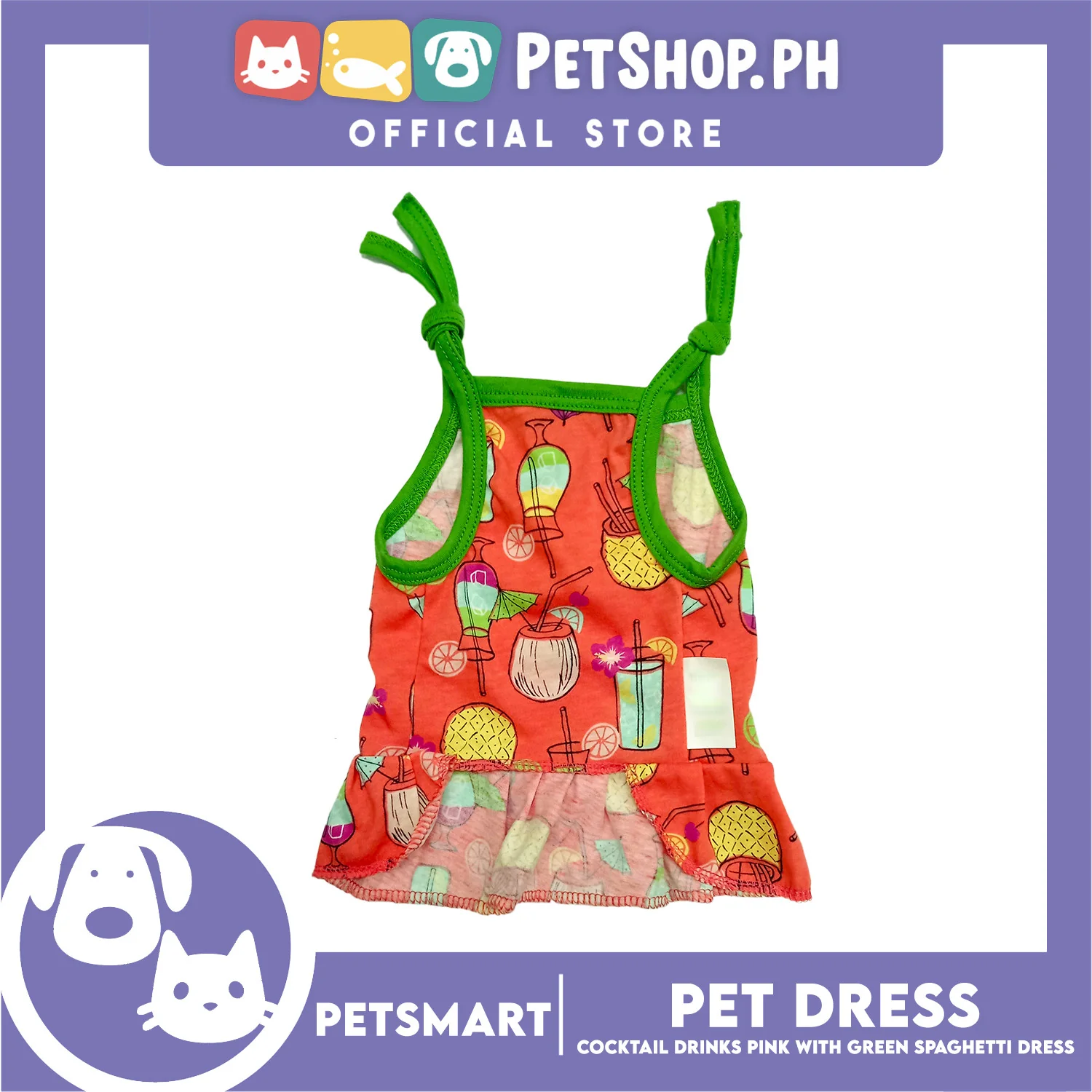 Pet Dress Cocktail Design, Pink with Green Color Spaghetti Dress (Large) Perfect Fit for Dogs and Cats - Image 2