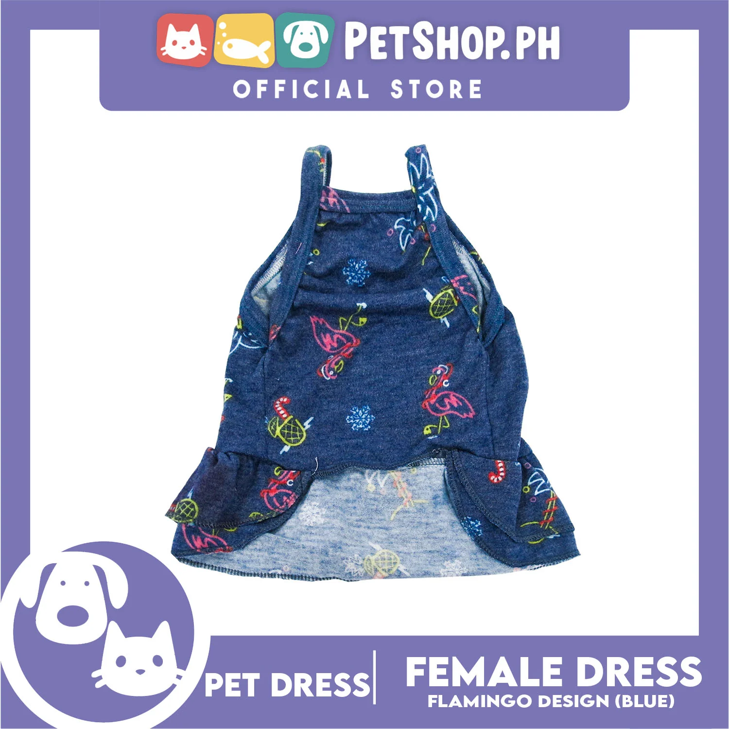 Pet Dress Flamingo Design Skirt Blue (Large) Perfect fit for Small Breed Dogs and Cats - Image 2