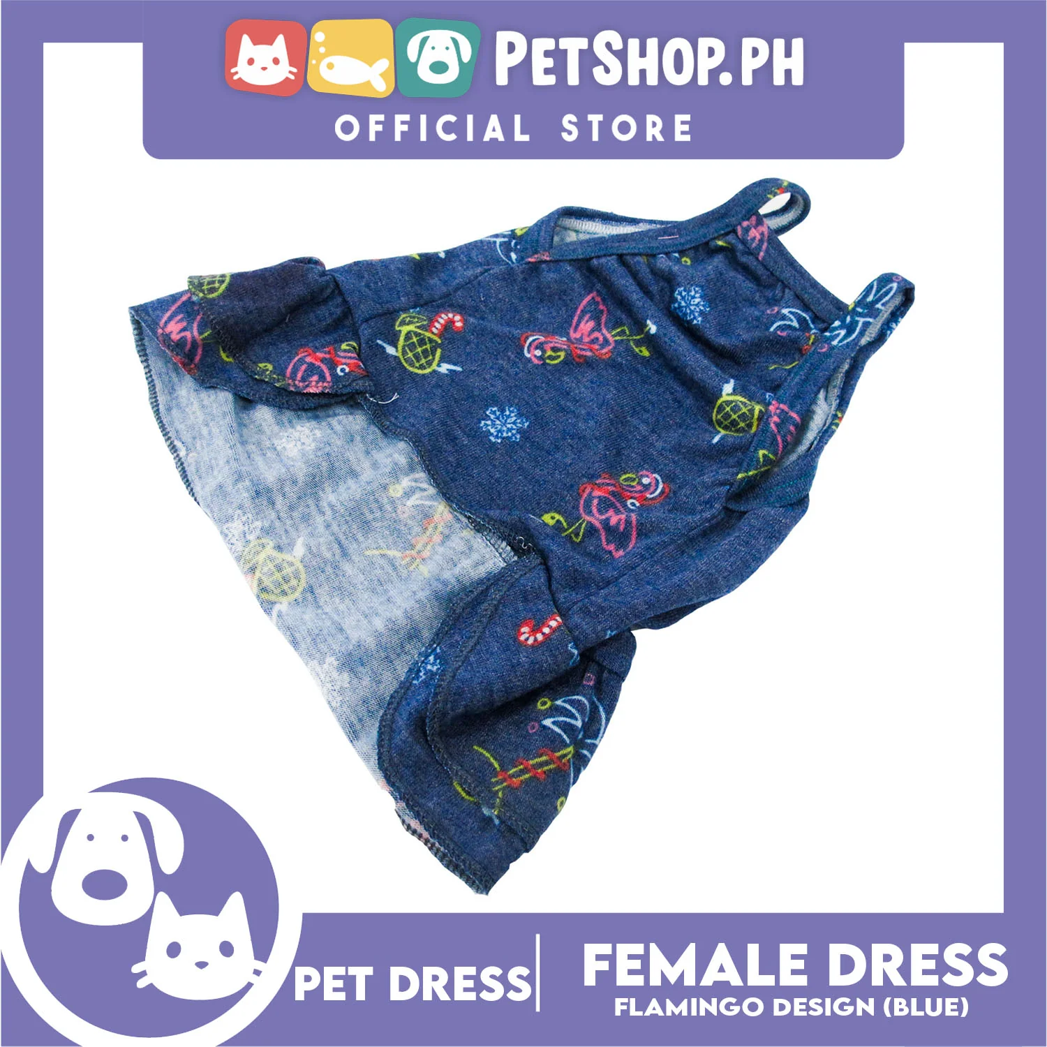 Pet Dress Flamingo Design Skirt Blue (Large) Perfect fit for Small Breed Dogs and Cats - Image 3
