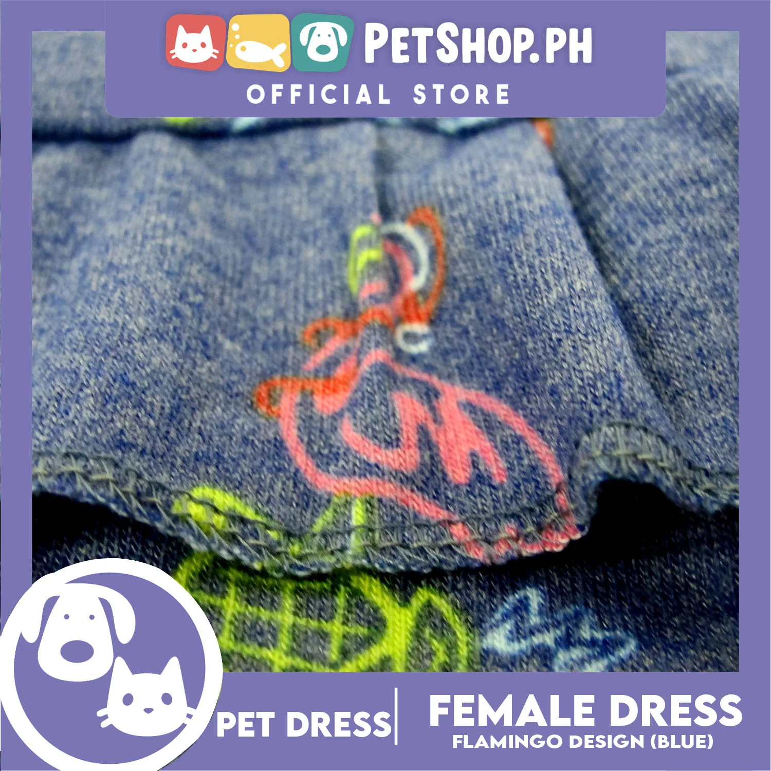 Pet Dress Flamingo Design Skirt Blue (Medium) Perfect fit for Small Breed Dogs and Cats - Image 3
