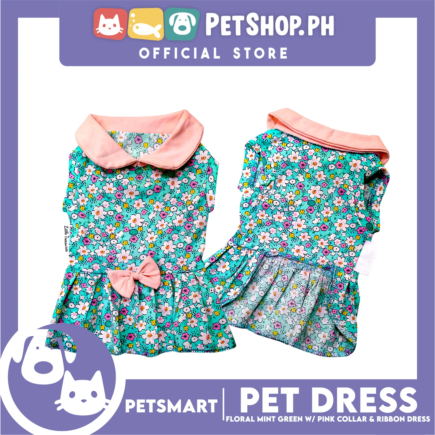 Pet Dress Floral Mint Green with Pink Collar and Ribbon Perfect Fit for Dogs and Cats (Large) - Image 4