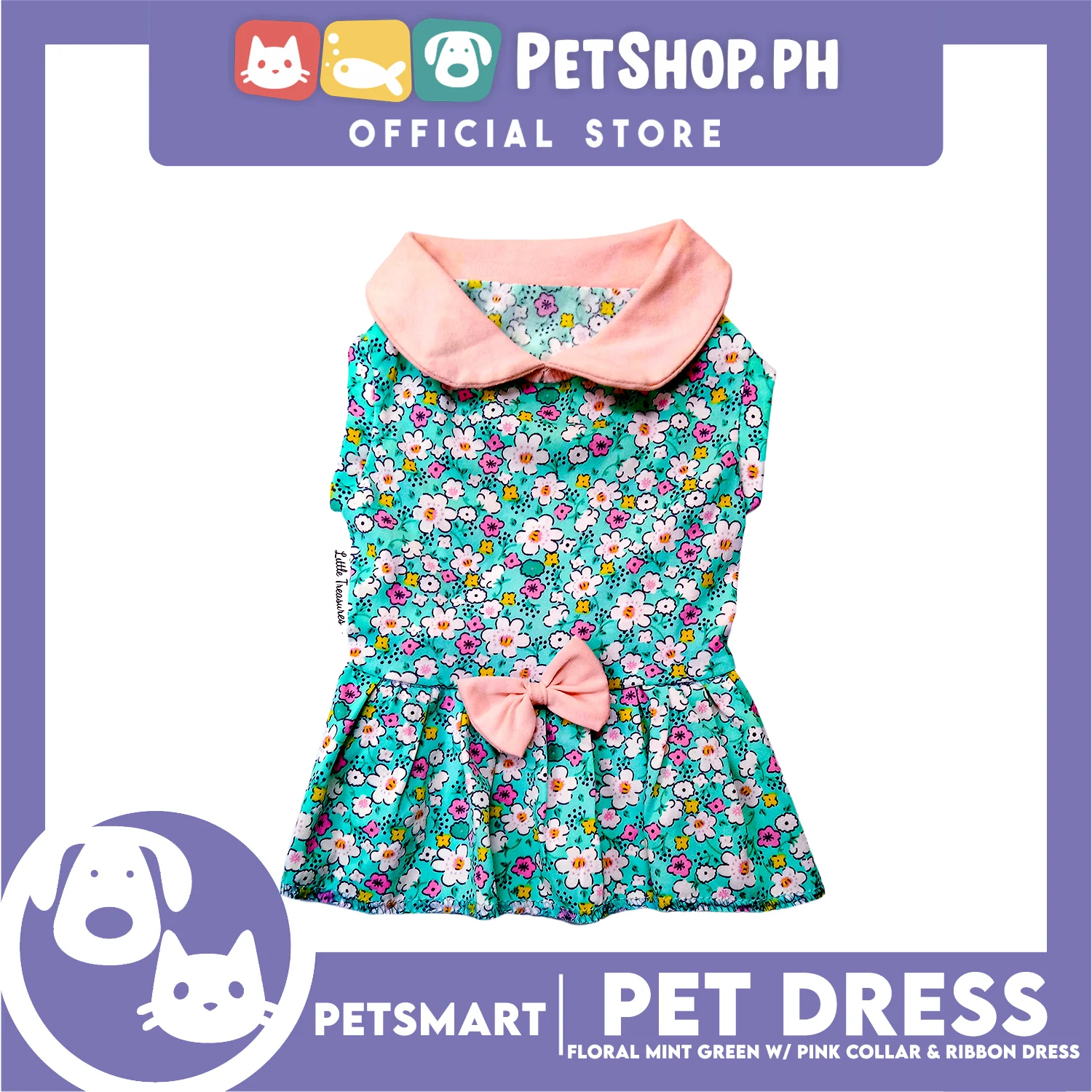 Pet Dress Floral Mint Green with Pink Collar and Ribbon Perfect Fit for Dogs and Cats (XL) - Image 2