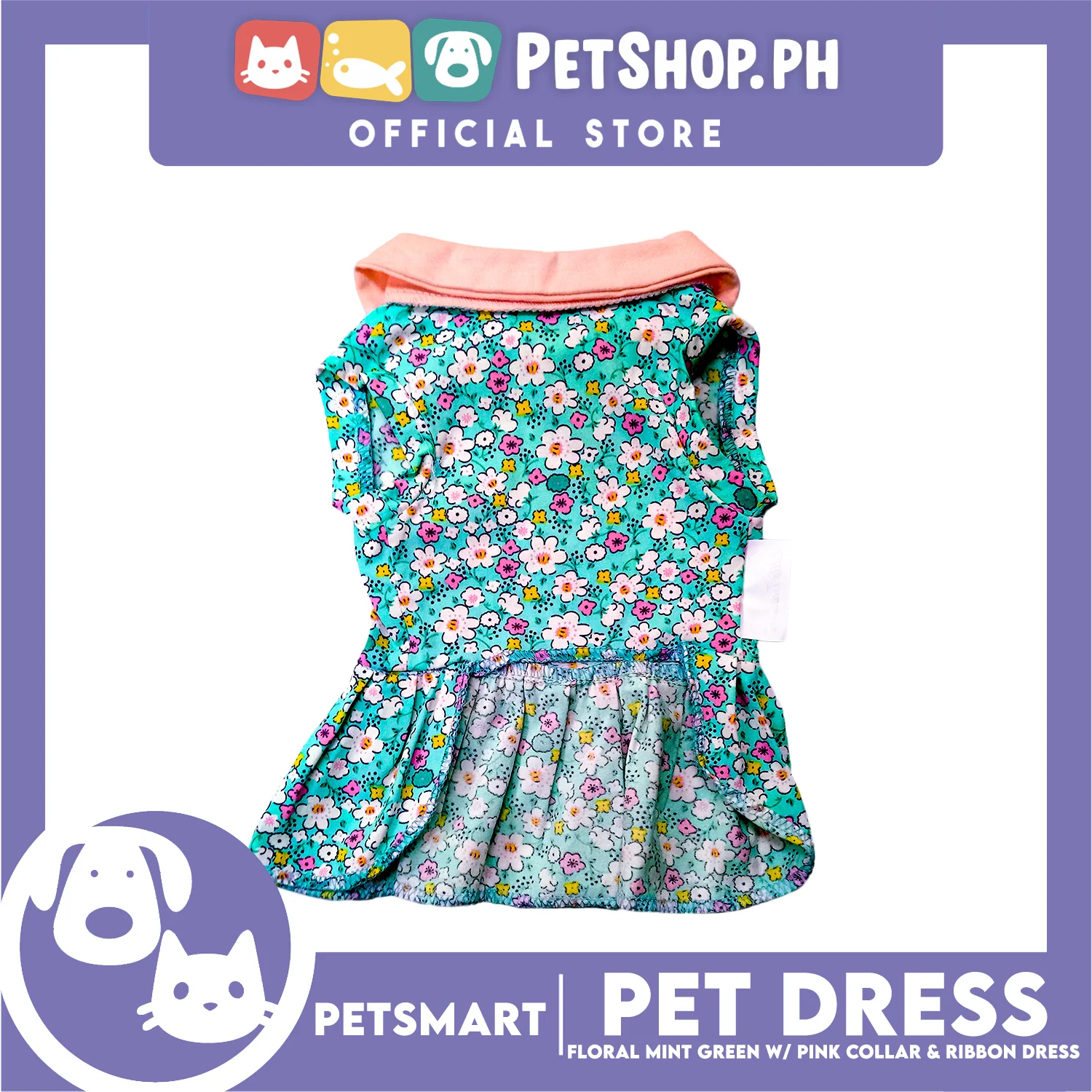 Pet Dress Floral Mint Green with Pink Collar and Ribbon Perfect Fit for Dogs and Cats (XL) - Image 3