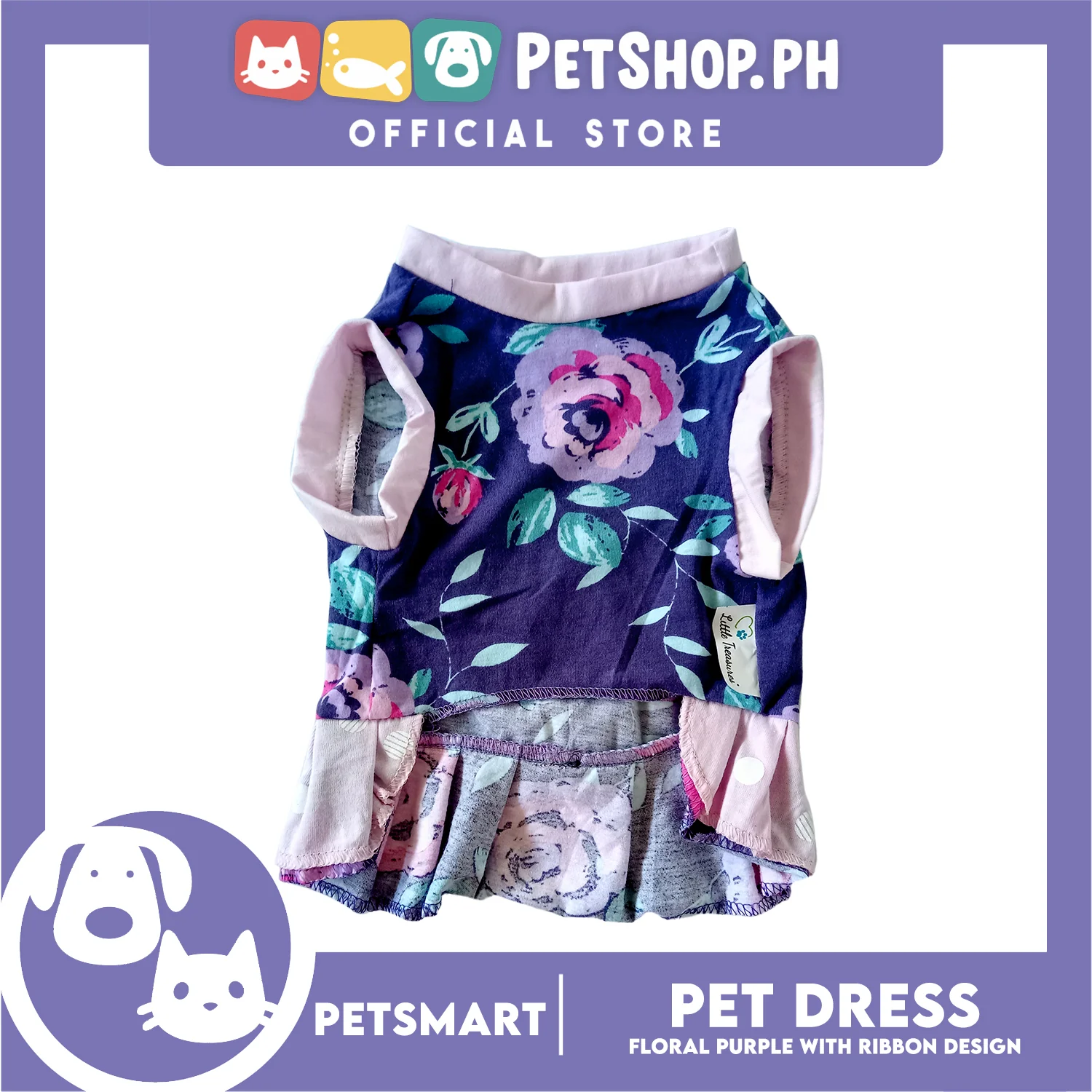 Pet Dress, Floral Purple with Ribbon Design DG-CTN159M (Medium) Perfect Fit For Dogs And Cats, Pet Clothes, Soft and Comfortable Pet Clothing - Image 3