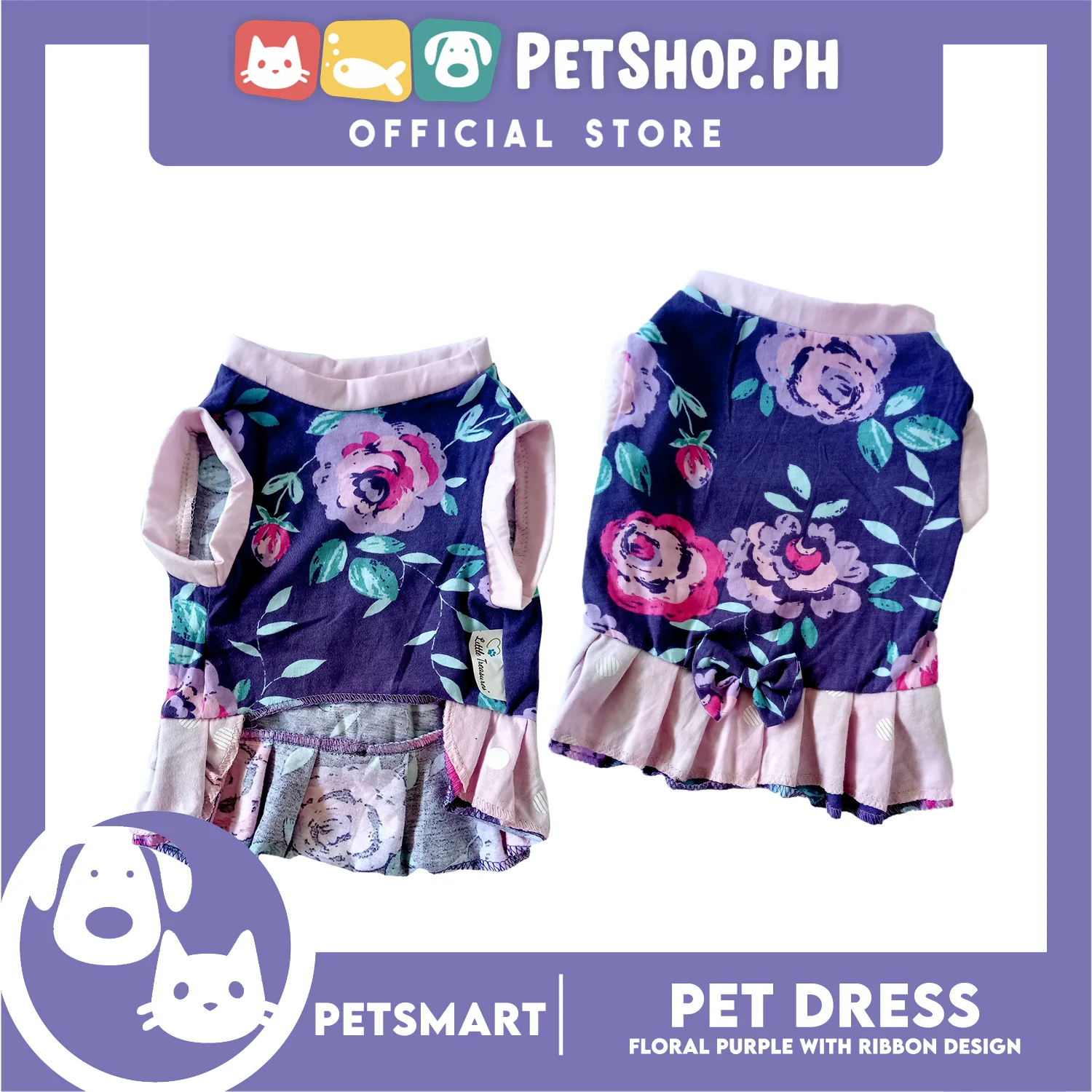 Pet Dress, Floral Purple with Ribbon Design DG-CTN159M (Medium) Perfect Fit For Dogs And Cats, Pet Clothes, Soft and Comfortable Pet Clothing - Image 4